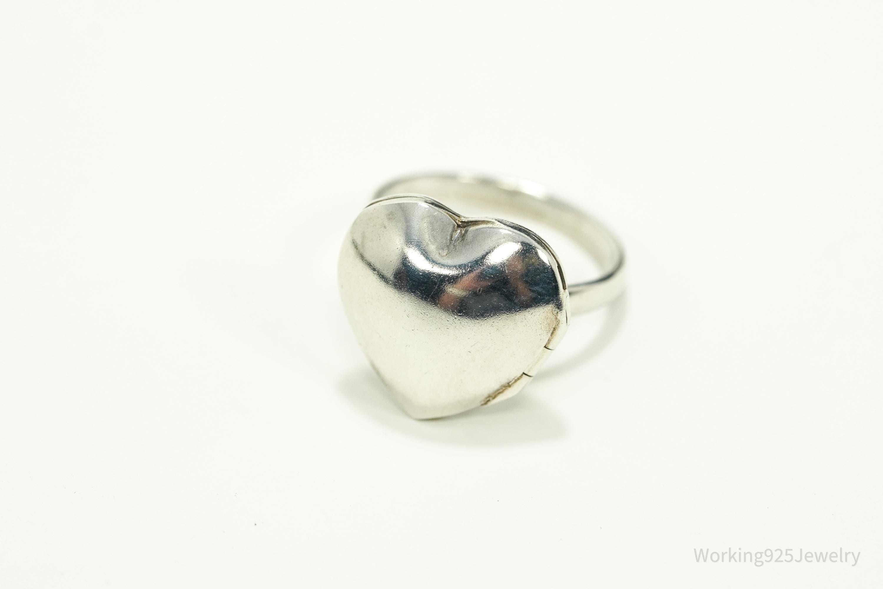 Vintage Heart Locket Sterling Silver Ring - Size 5.5