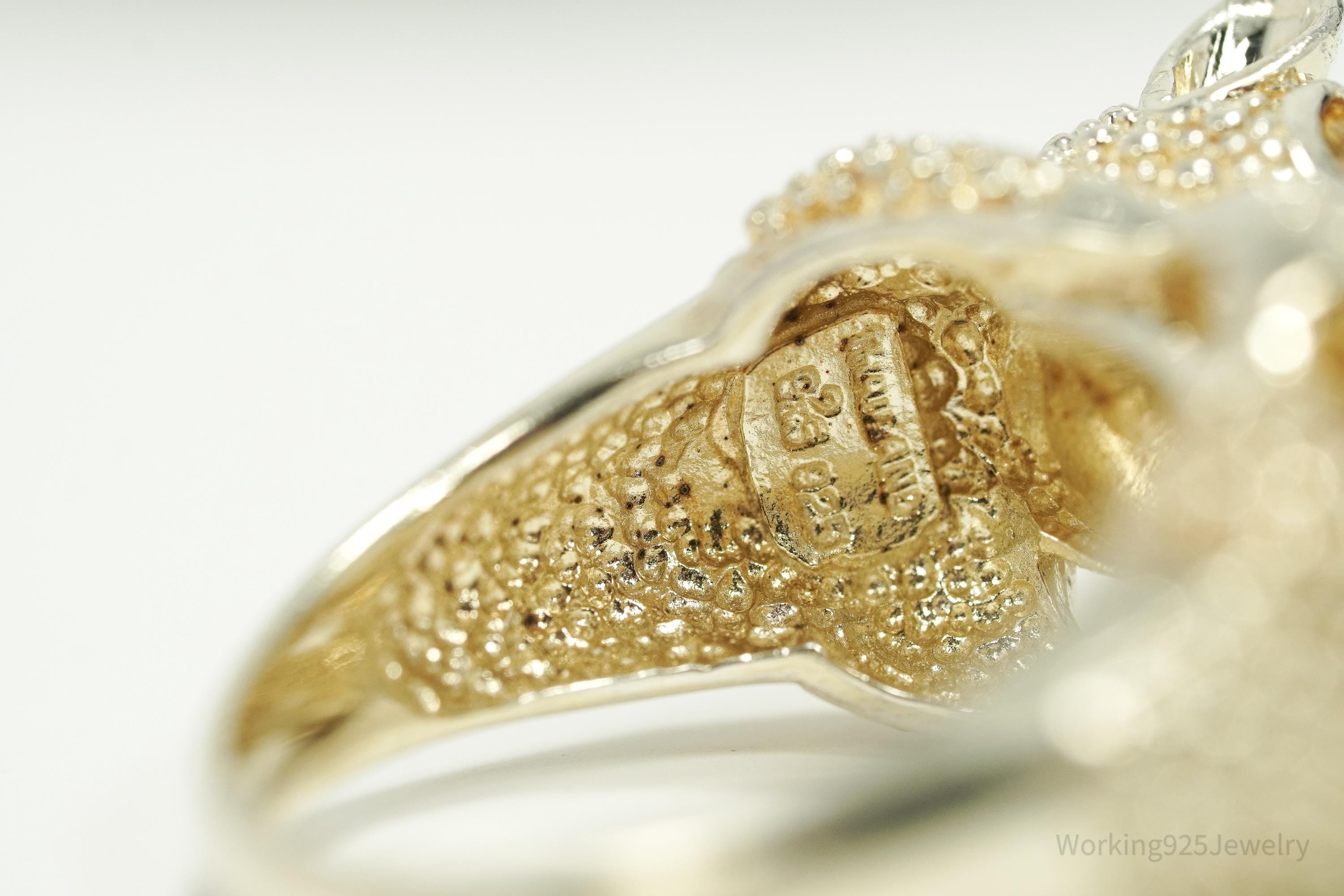 Vintage Citrine & Cubic Zirconia Gold Vermeil Sterling Silver Animal Ring - Size 10