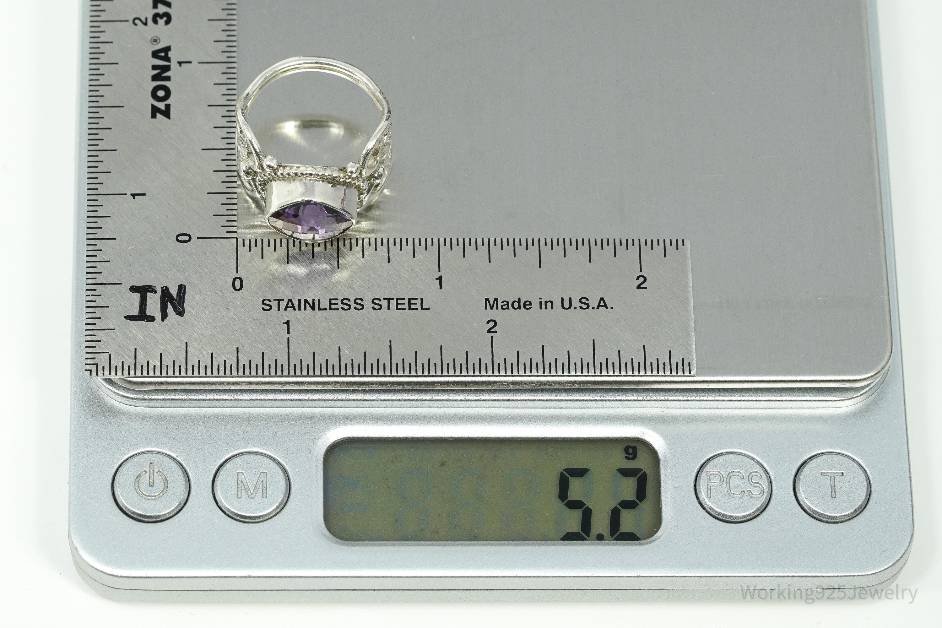 Vintage Nepal Purple Amethyst Sterling Silver Ring Size 7