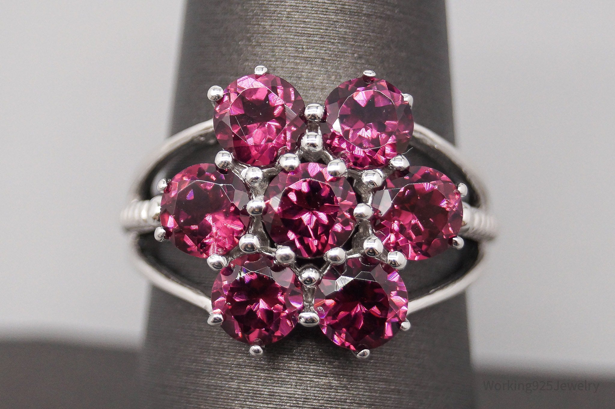 JTV TGGC Pink Tourmaline Flower Sterling Silver Ring - Size 8