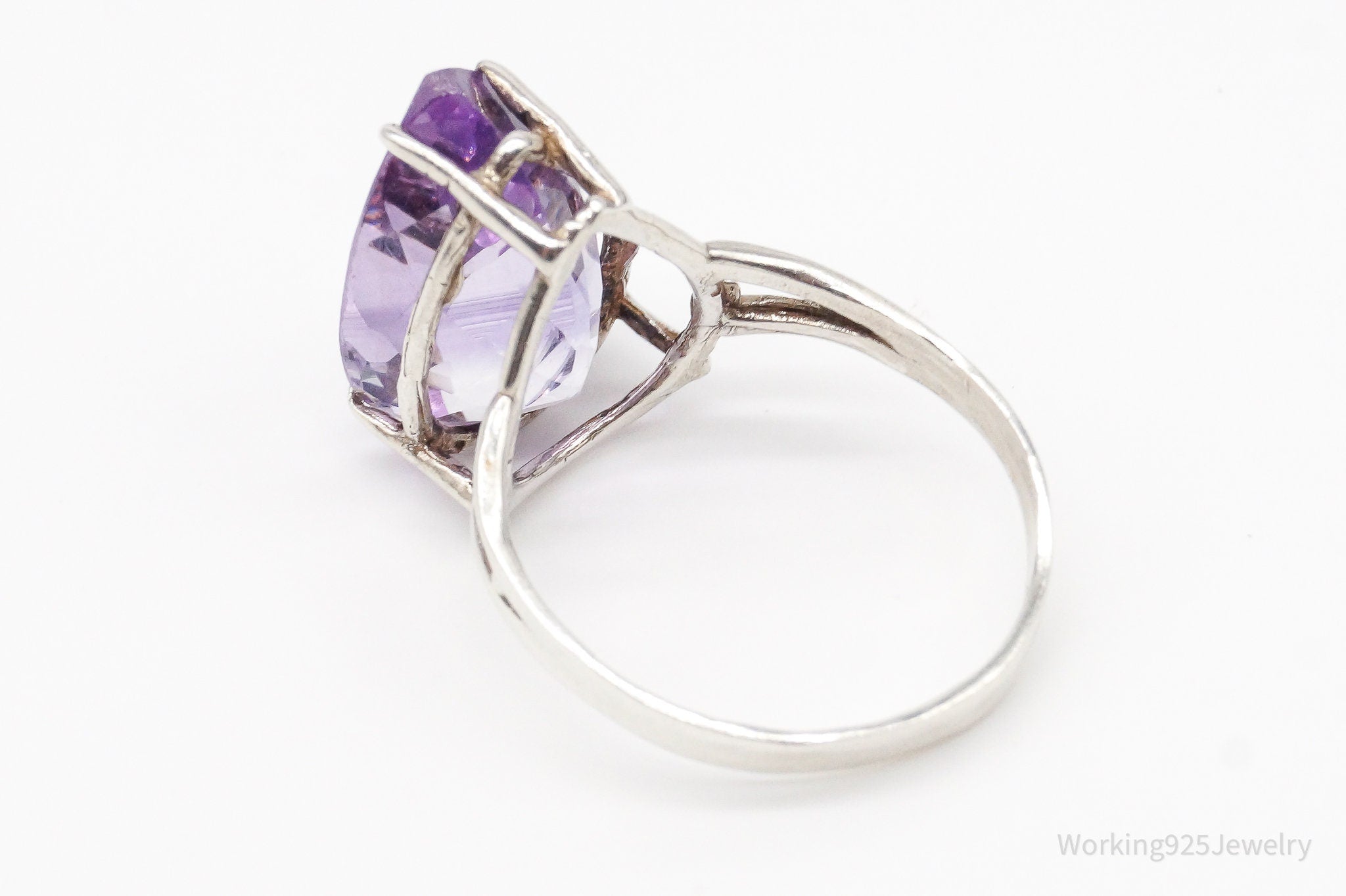 Vintage Large Amethyst Sterling Silver Ring - Size 8.75