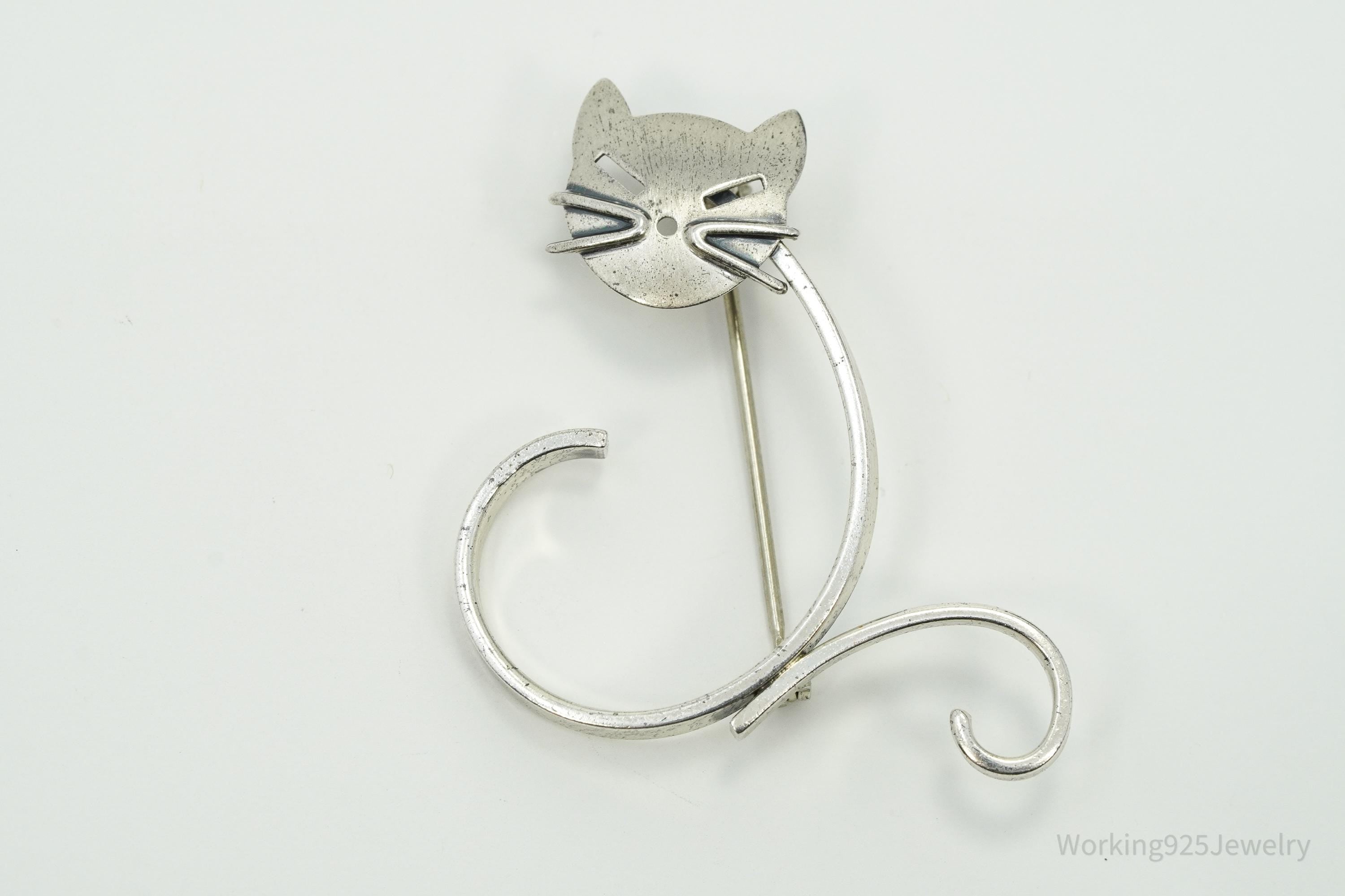 Rare Vintage BEAU Cat Kitten Sterling Silver Brooch Pin