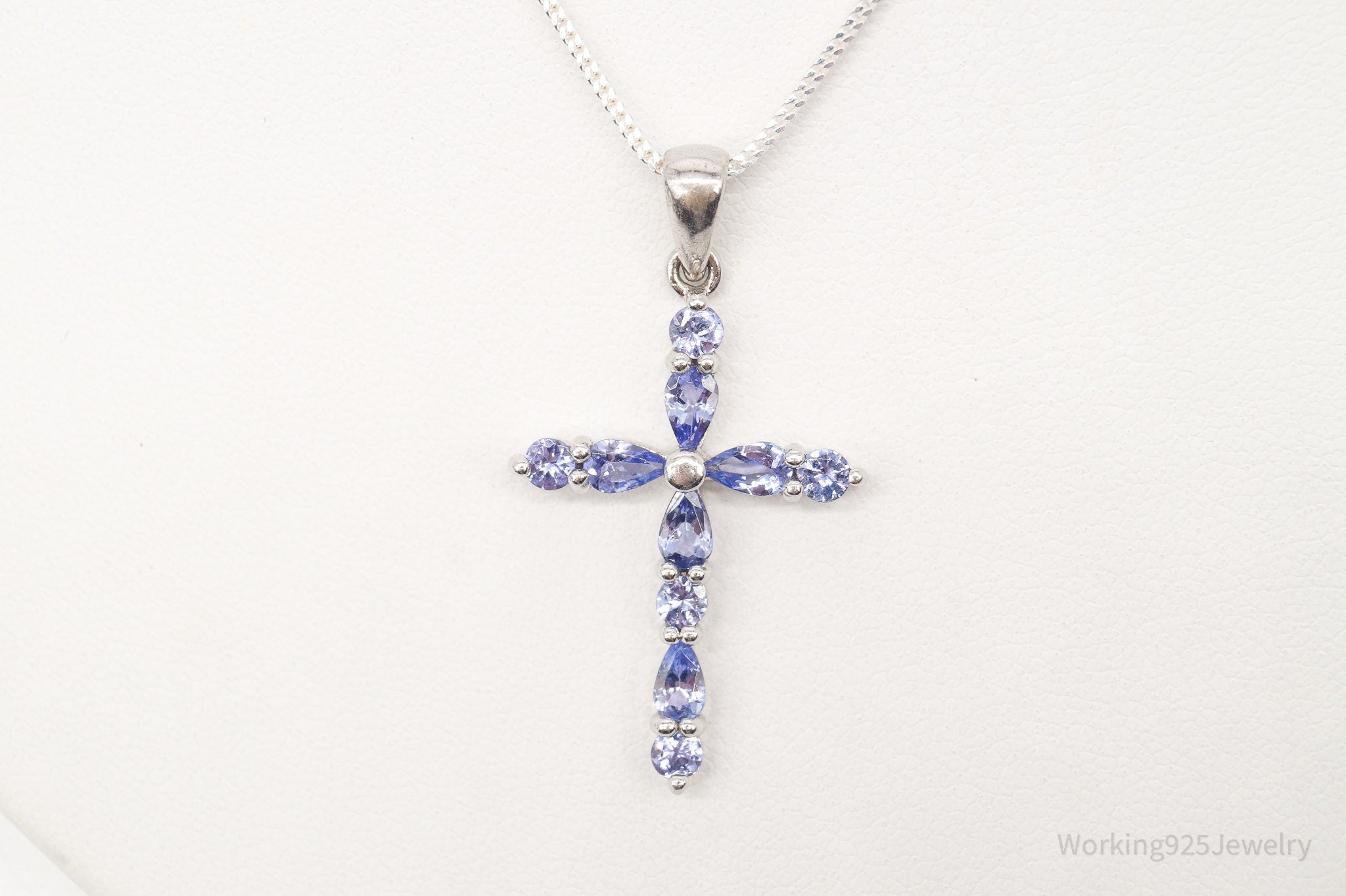 Vintage Iolite Cross Sterling Silver Necklace