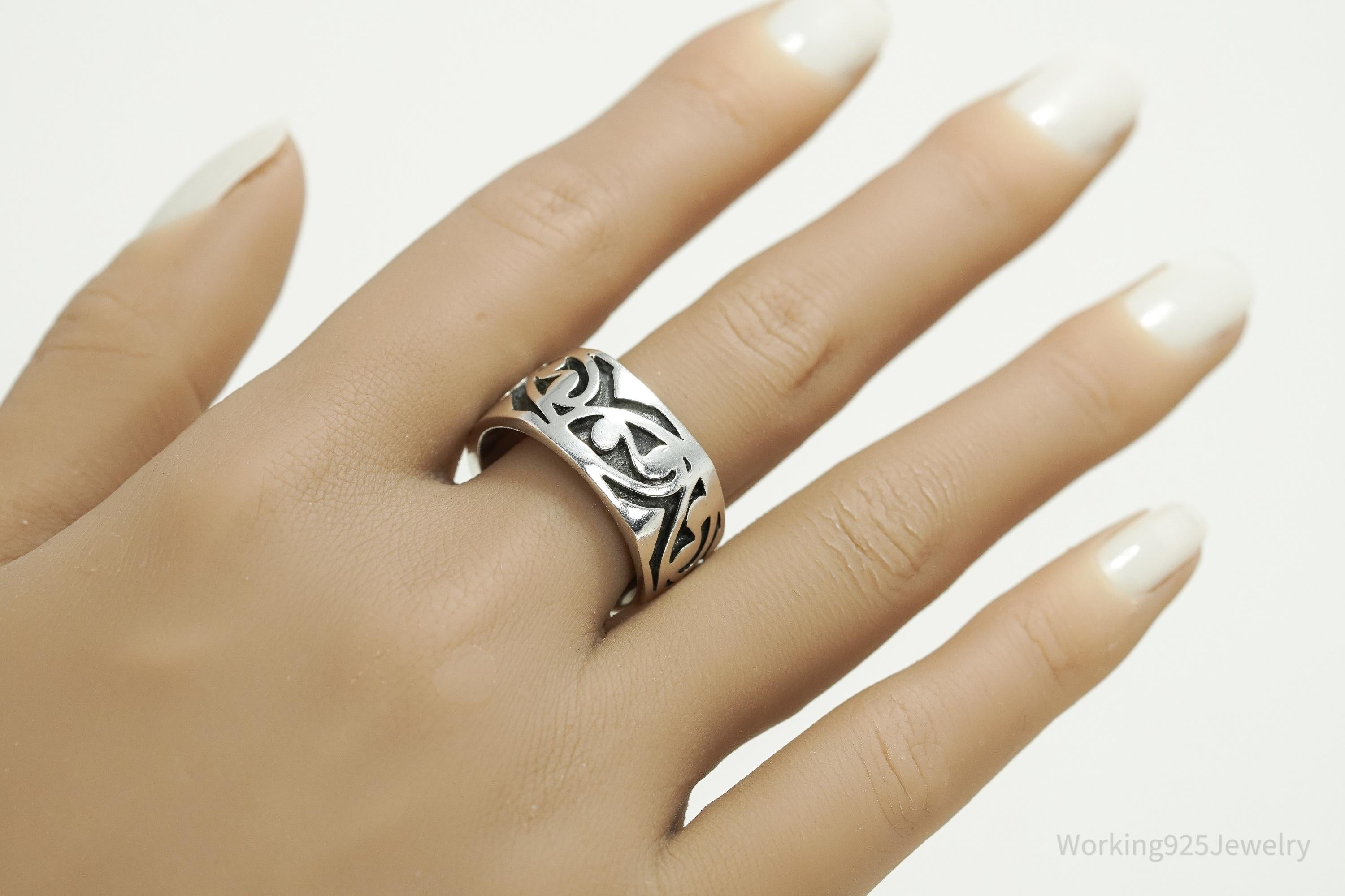 Vintage Tribal Sterling Silver Band Ring Size 11