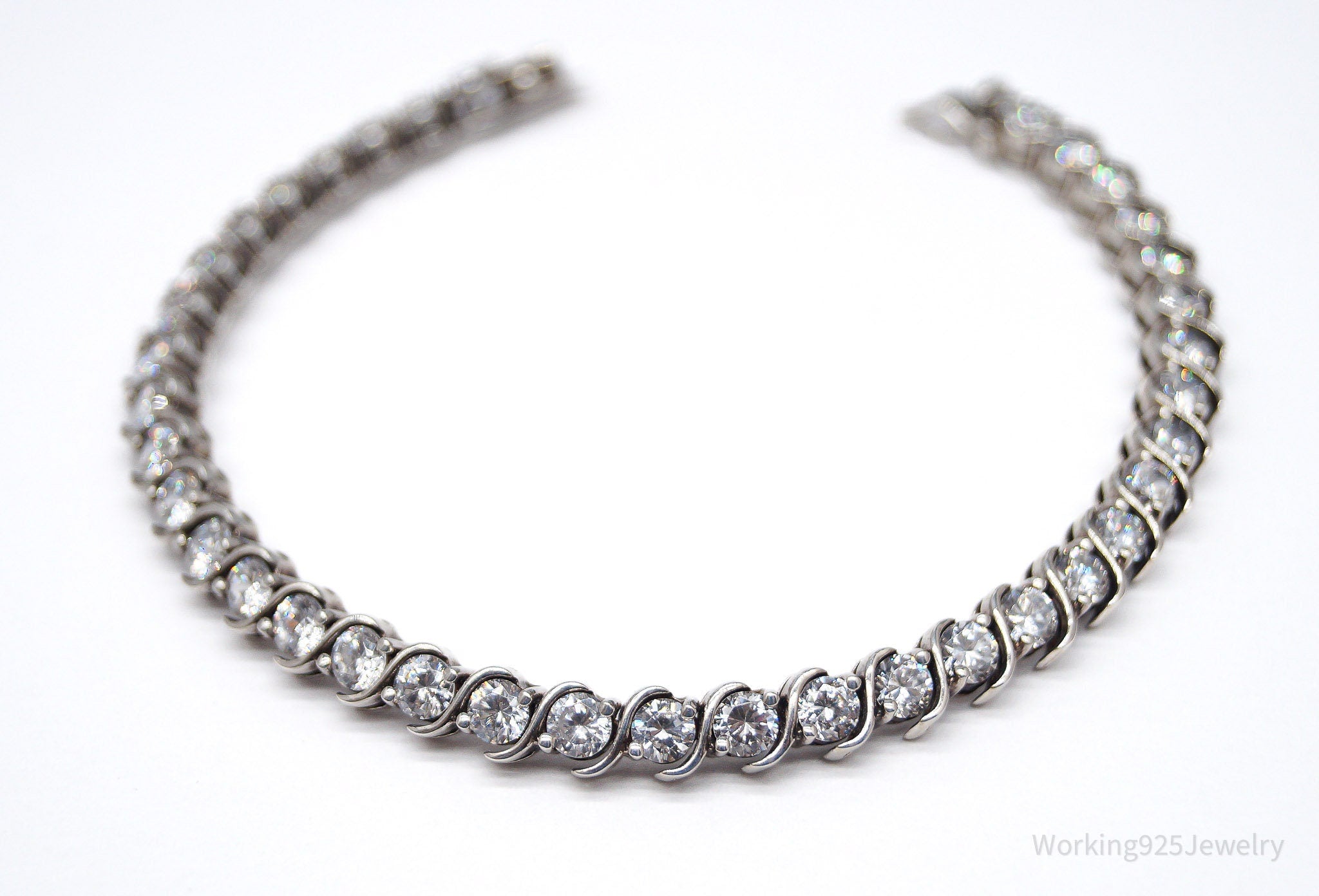 Vintage Ross Simons Cubic Zirconia Sterling Silver Tennis Bracelet 7 15/16"