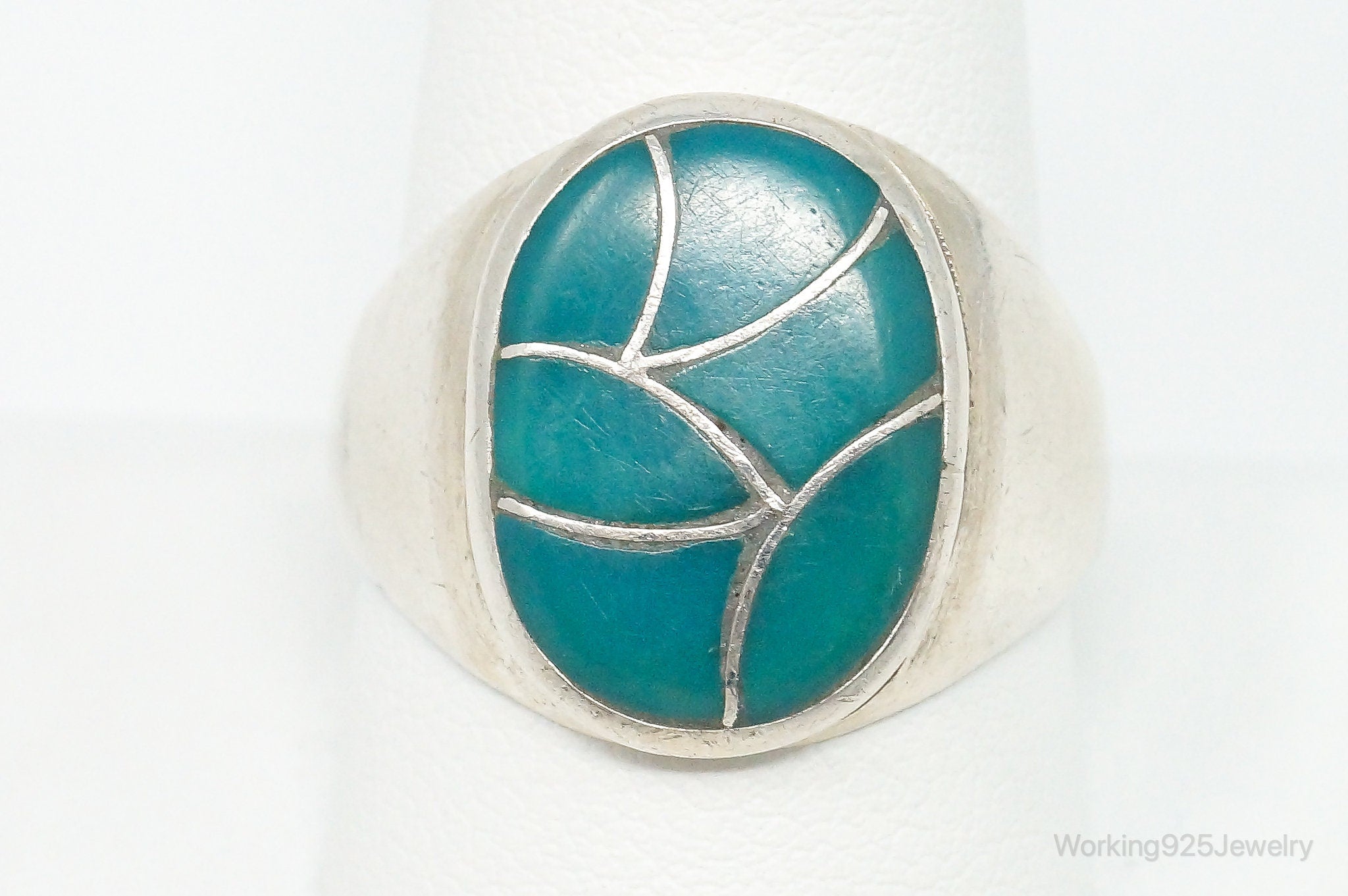 Vintage Native American DB Turquoise Sterling Silver Ring SZ 10.5