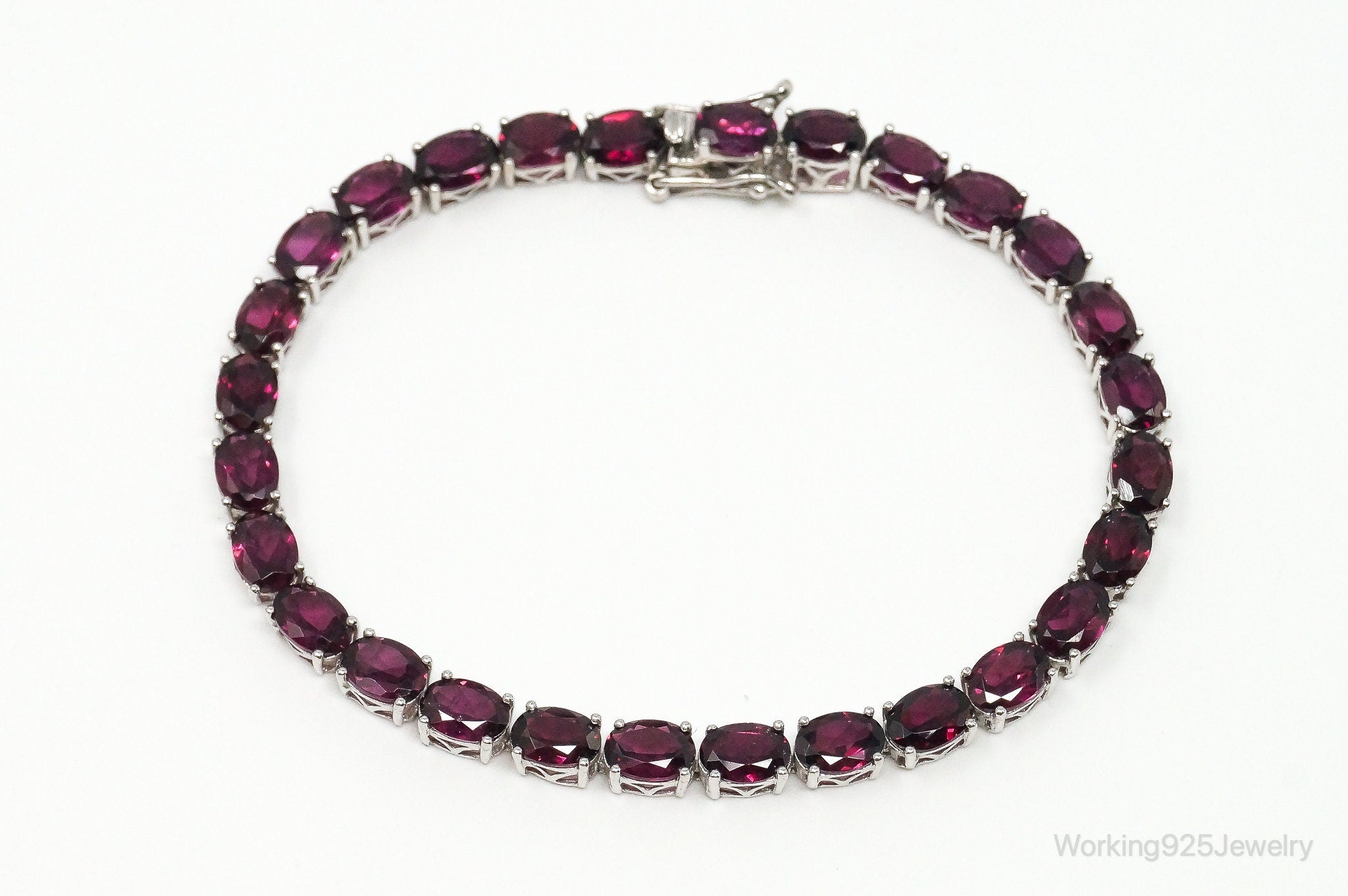 Vintage Rhodolite Garnet Sterling Silver Tennis Bracelet