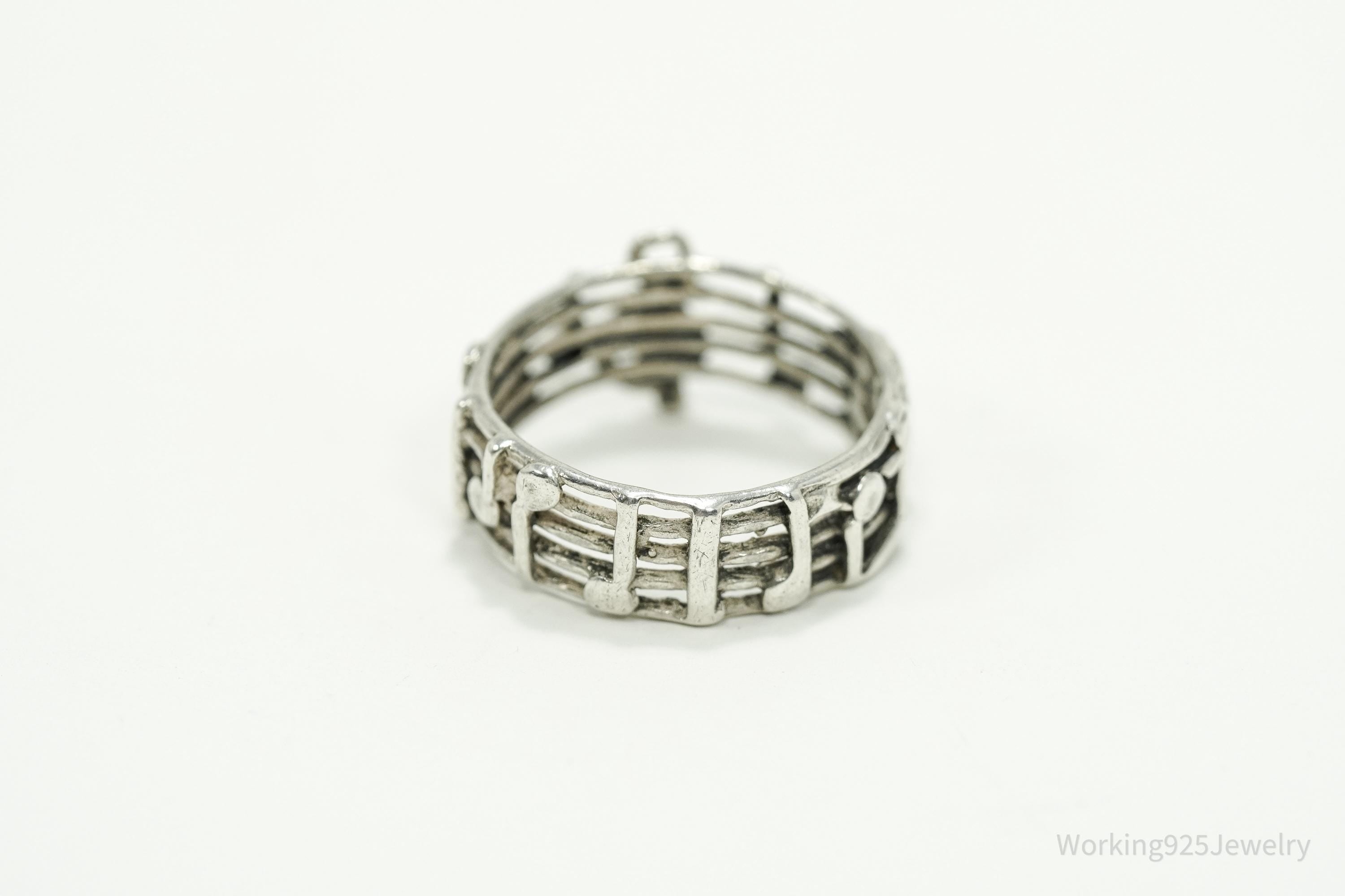 Vintage Melody Music Note Sterling Silver Band Ring SZ 7.75