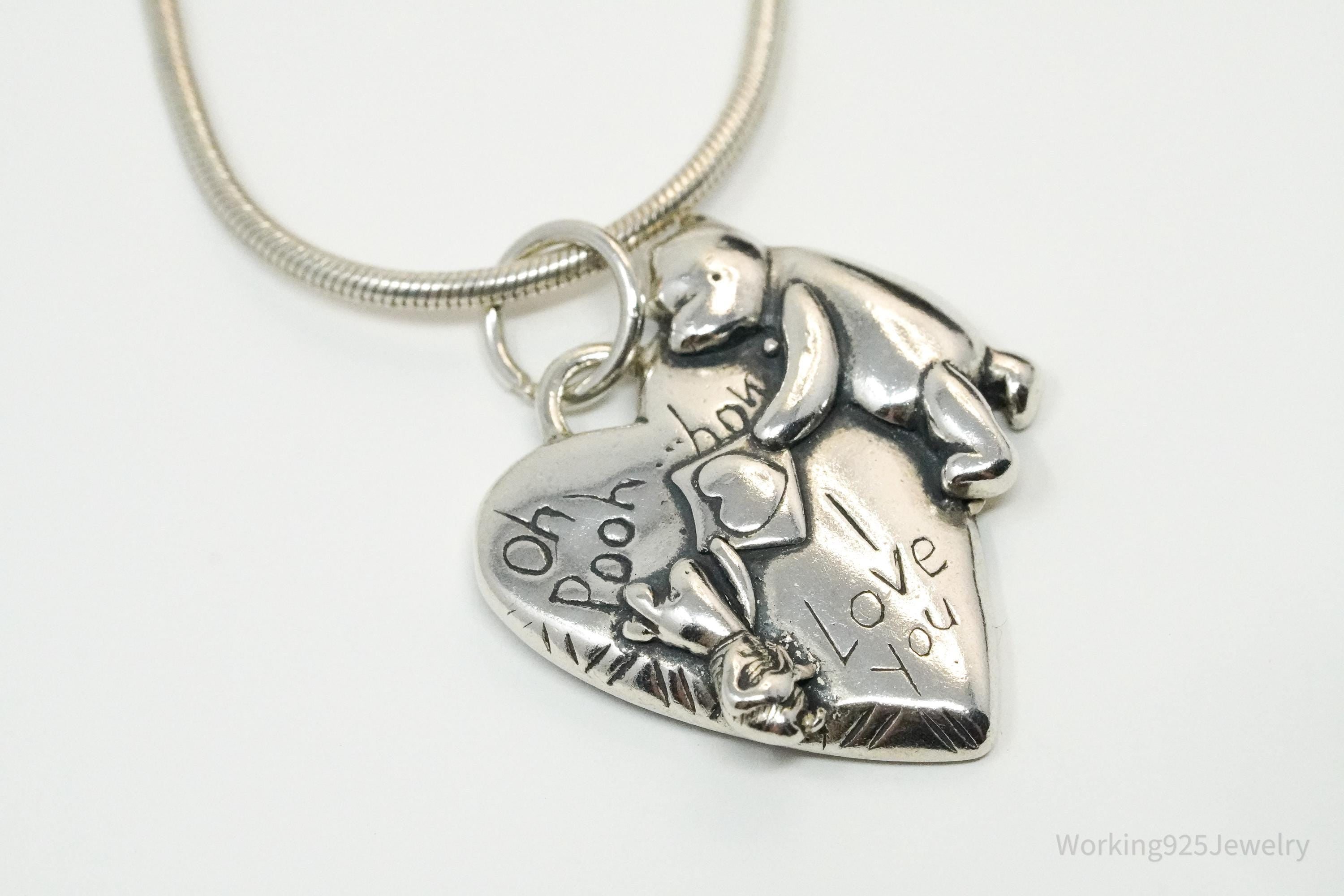 Vintage Walt Disney Winnie The Pooh & Piglet Sterling Silver Necklace 18"