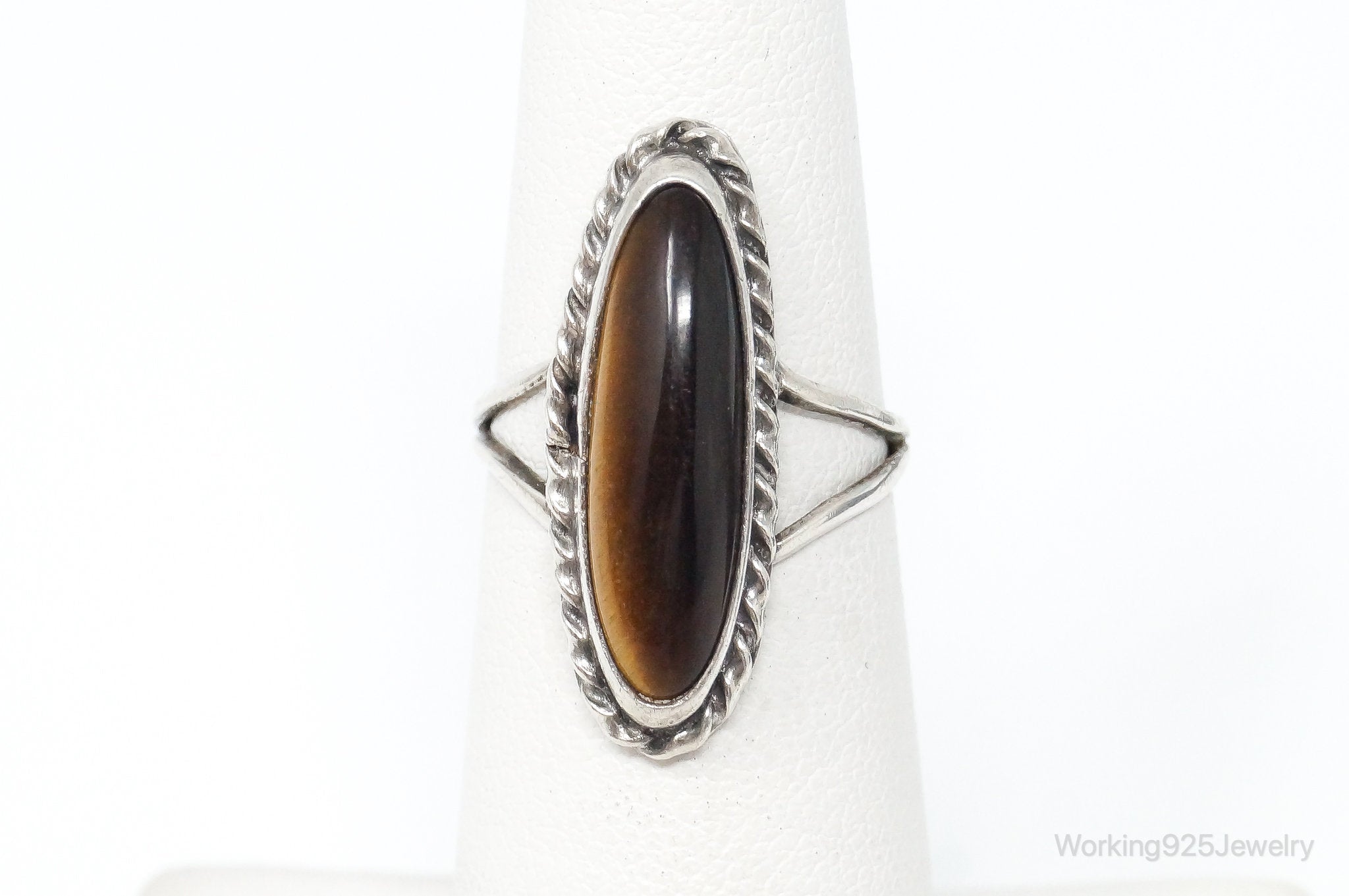 Vintage Native American Tiger's Eye Unsigned Sterling Silver Ring Size 5