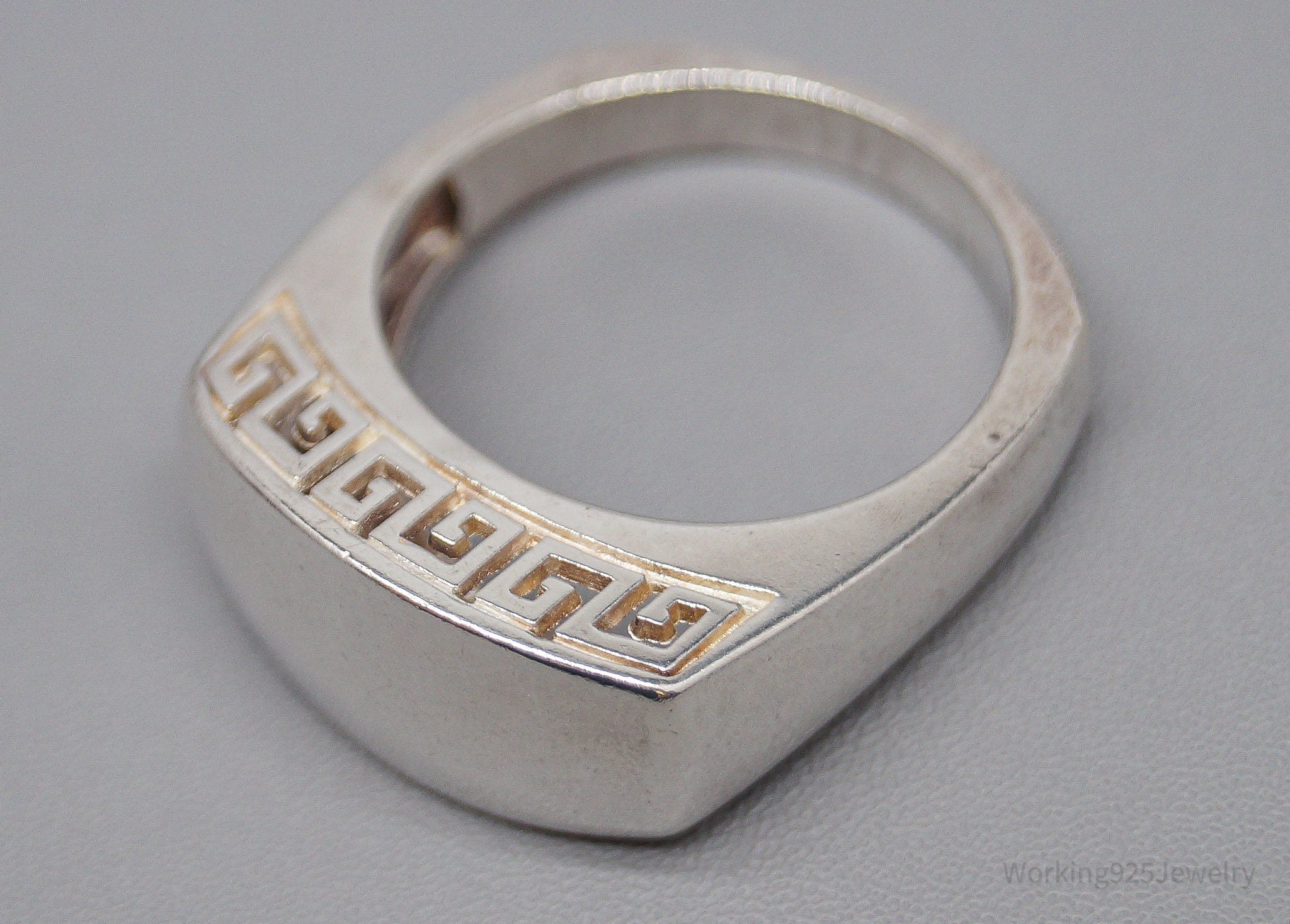Vintage Greek Key 999 Silver Band Ring - Size 6