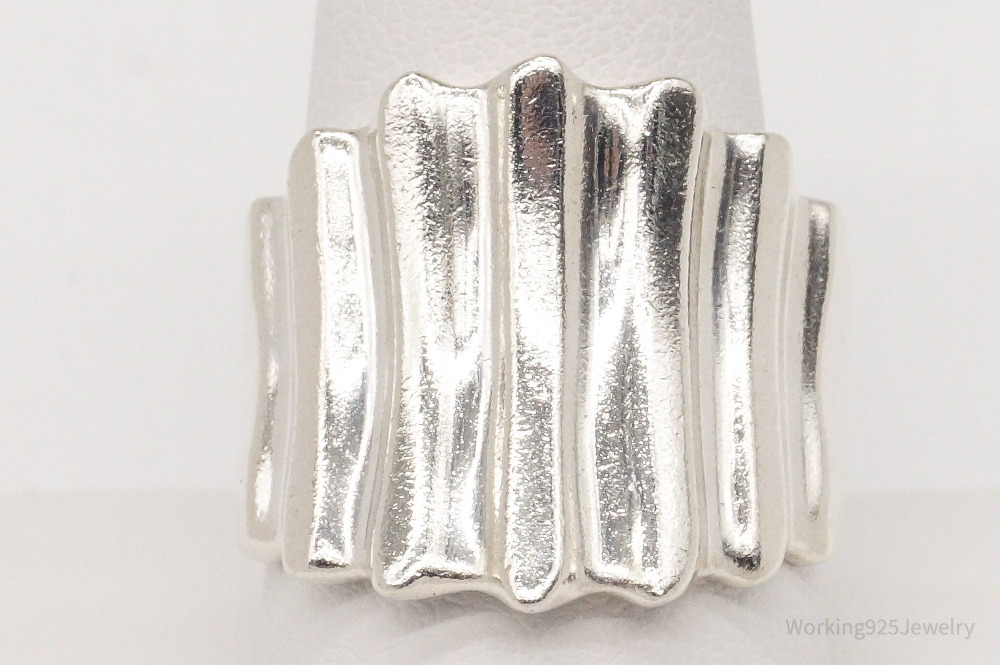 Vintage Modernist Puffy Ribbed Style Sterling Silver Ring - Size 10