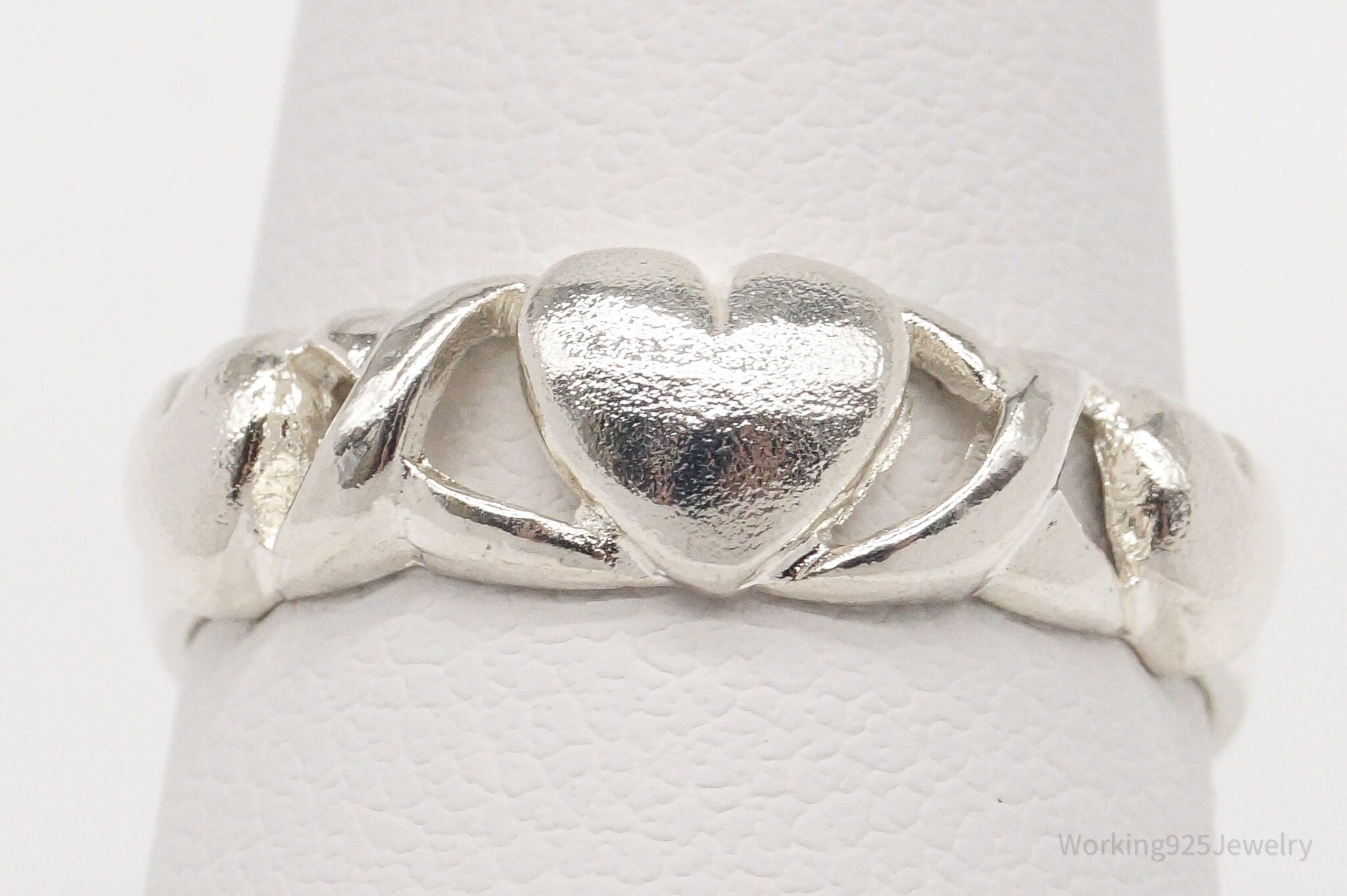 Vintage Puffy Hearts Sterling Silver Ring - Size 7.25