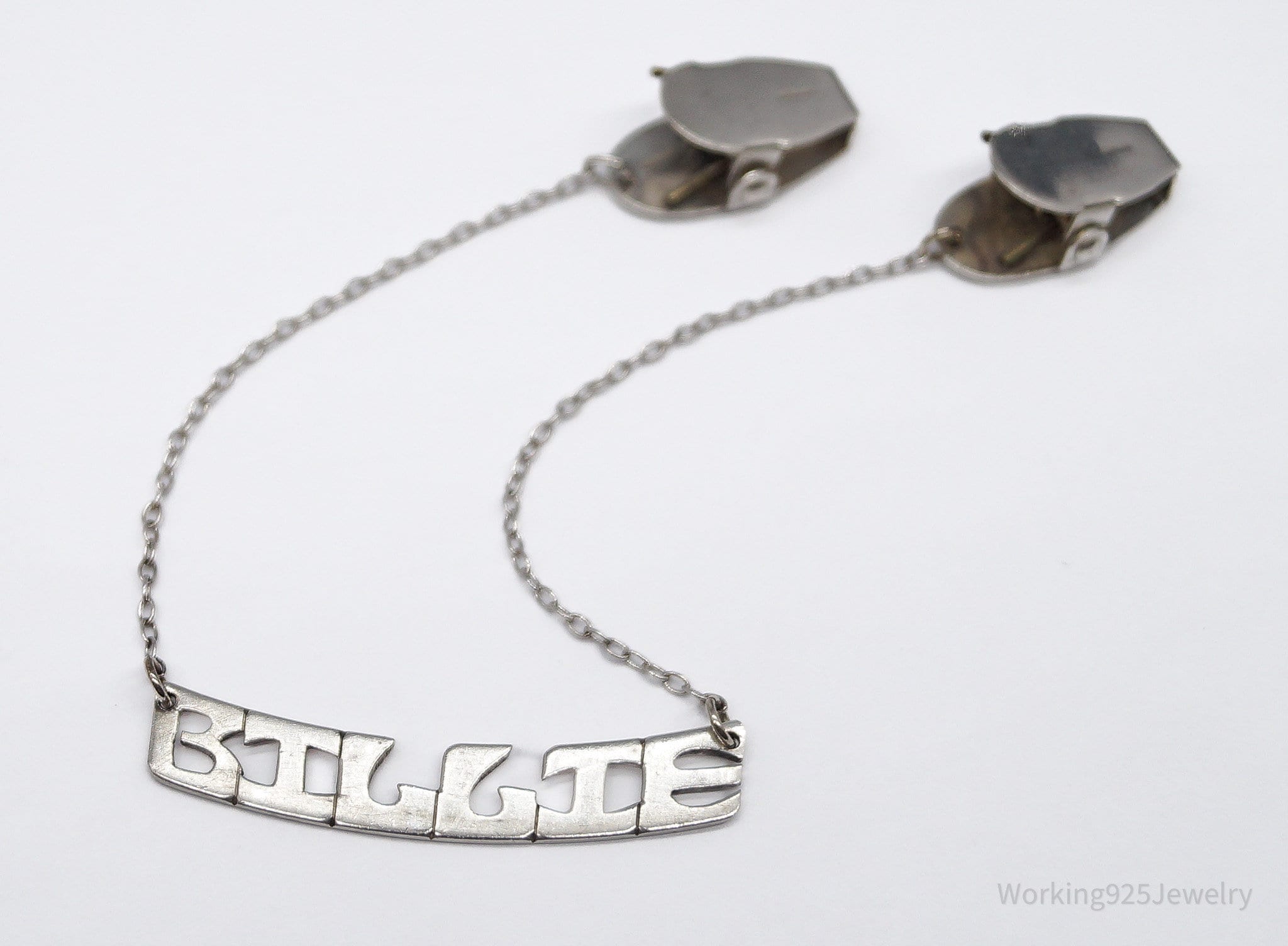 Vintage Leonore Doskow "BILLIE " Name Sterling Silver Sweater Clips