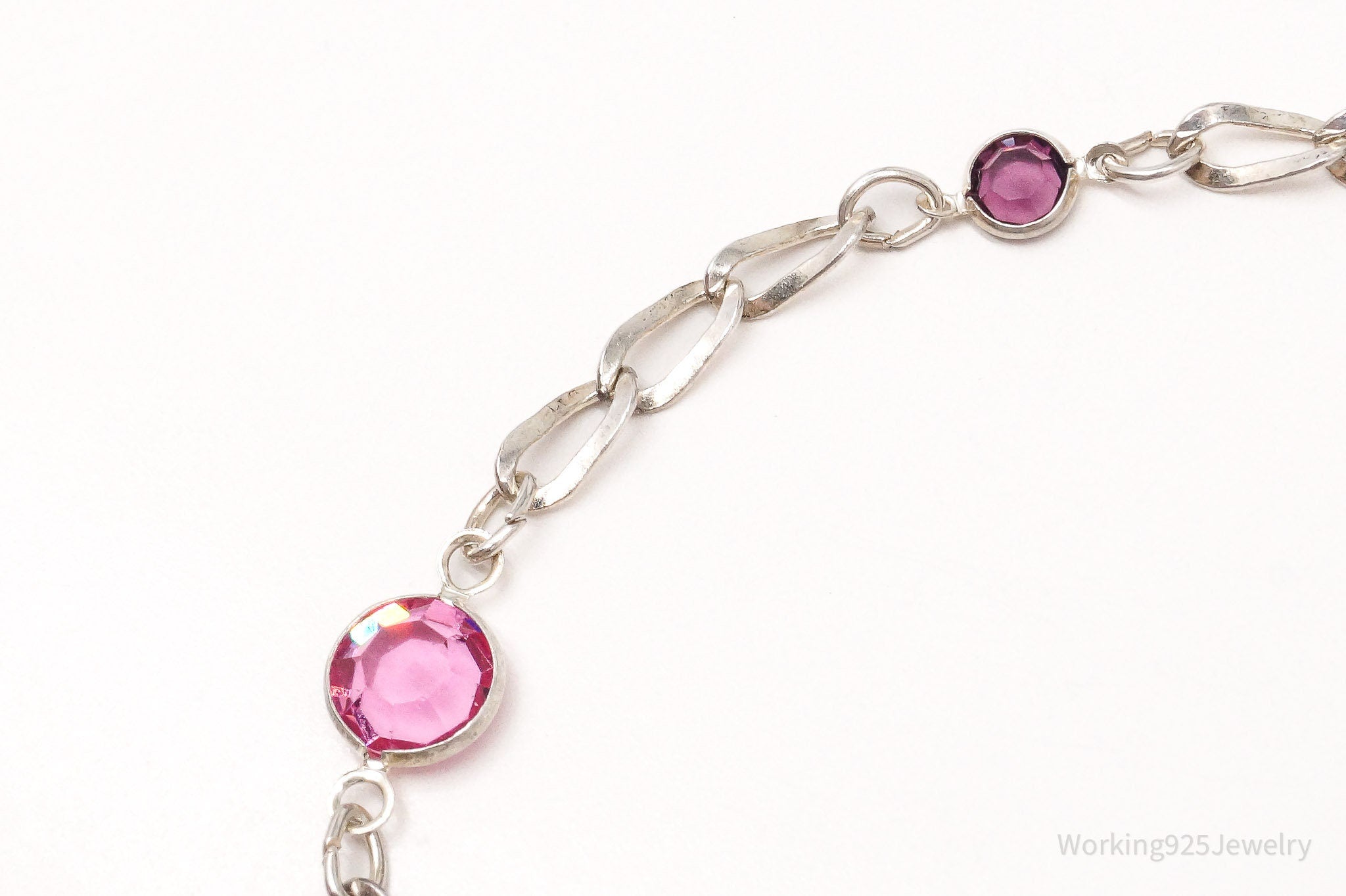 Vintage Avon Pink Crystal Chain Link Sterling Silver Bracelet