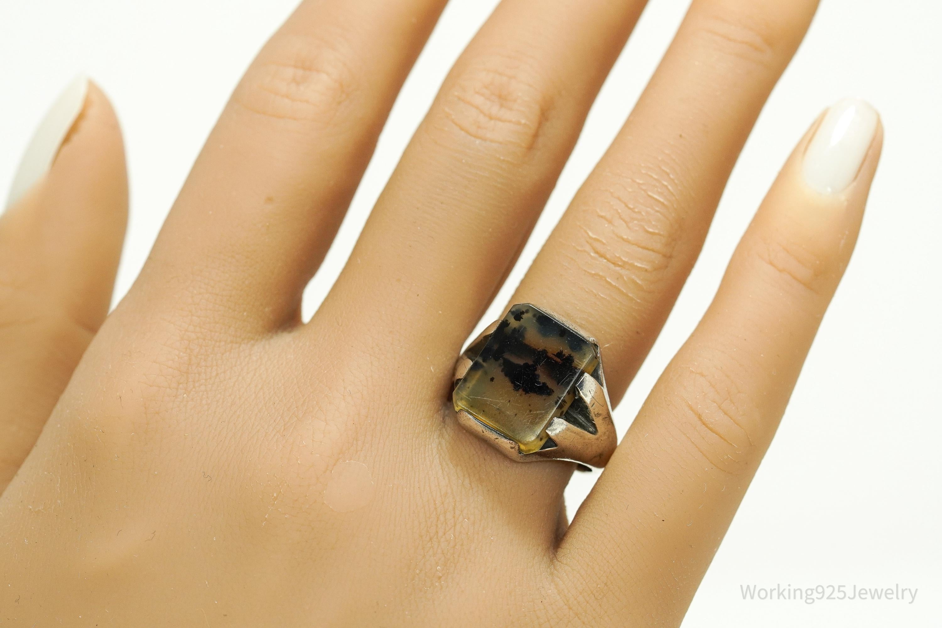 Antique Agate Sterling Silver Ring Size 8.75