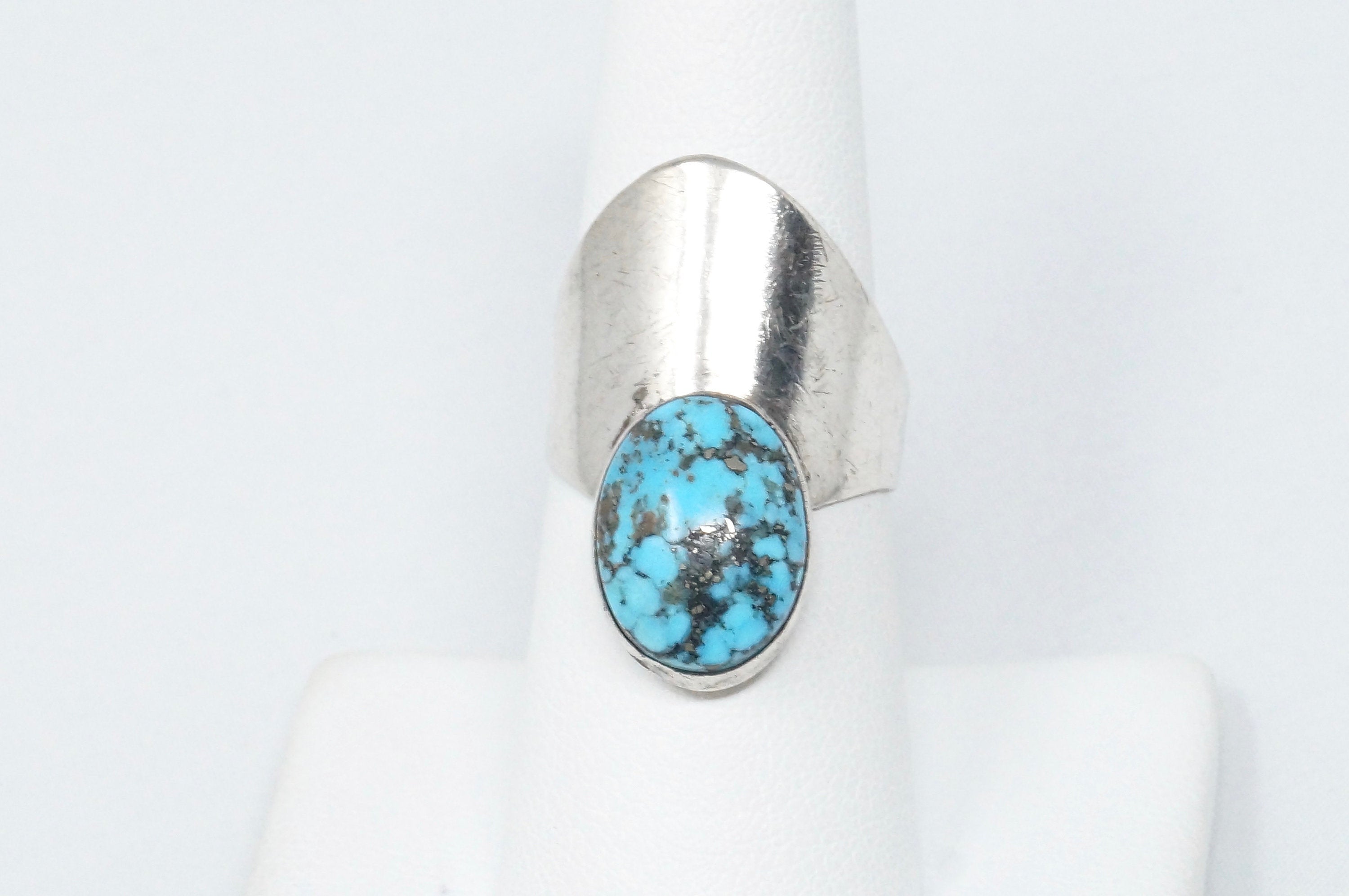 Vintage Mexico Turquoise Sterling Silver Southwestern Adjustable Ring Size 7.5