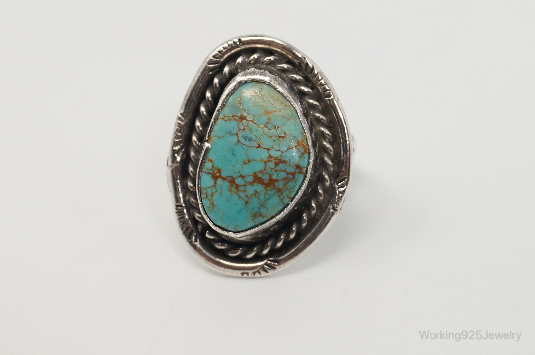 Vintage Native American Turquoise Unsigned Sterling Silver Ring - SZ 8