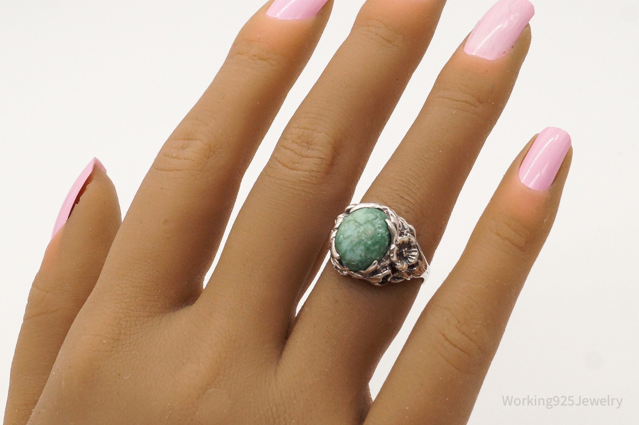 Vintage Turquoise Southwestern Sterling Silver Ring - Size 6.5