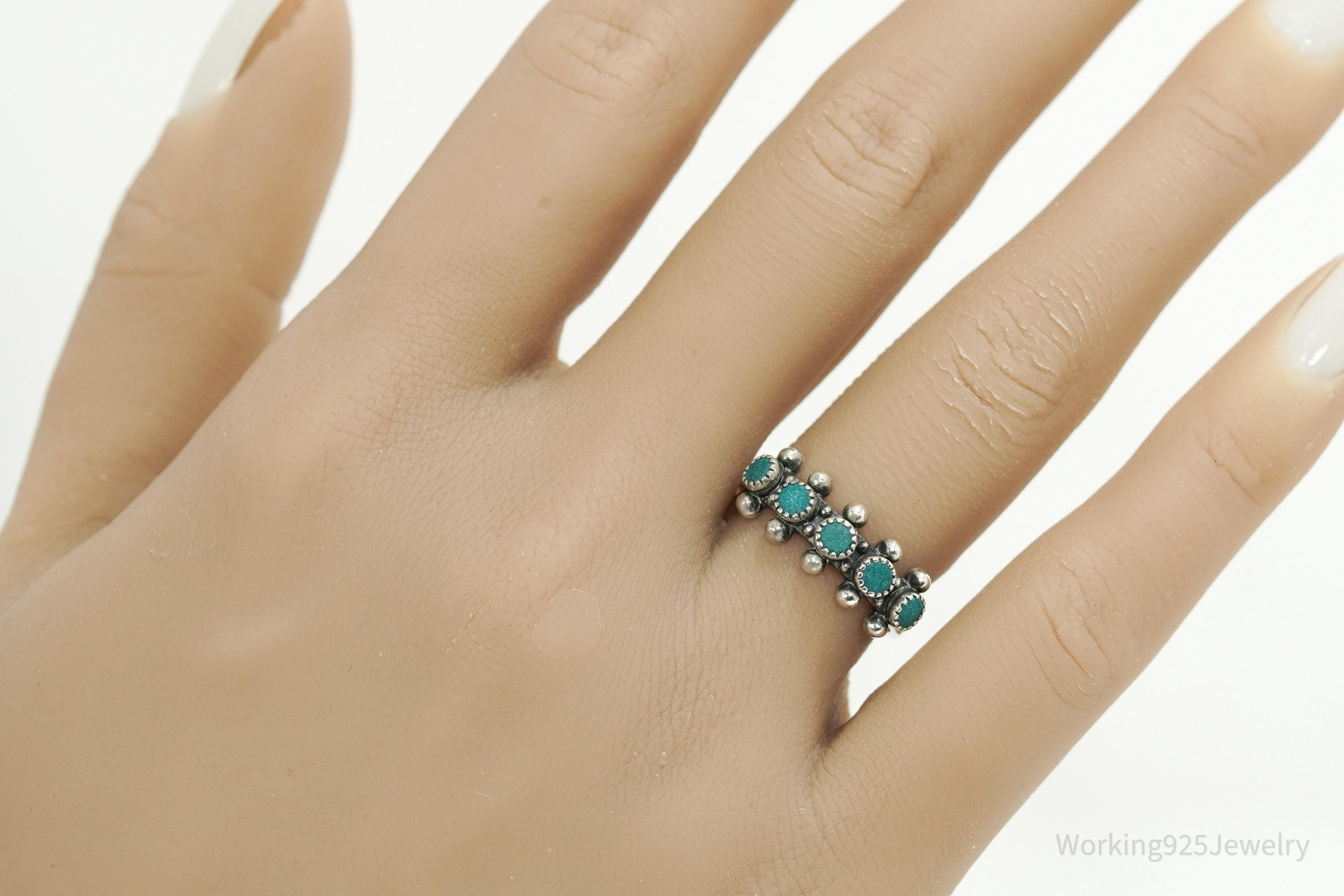 Vintage Native American Turquoise Sterling Silver Ring - Size 7