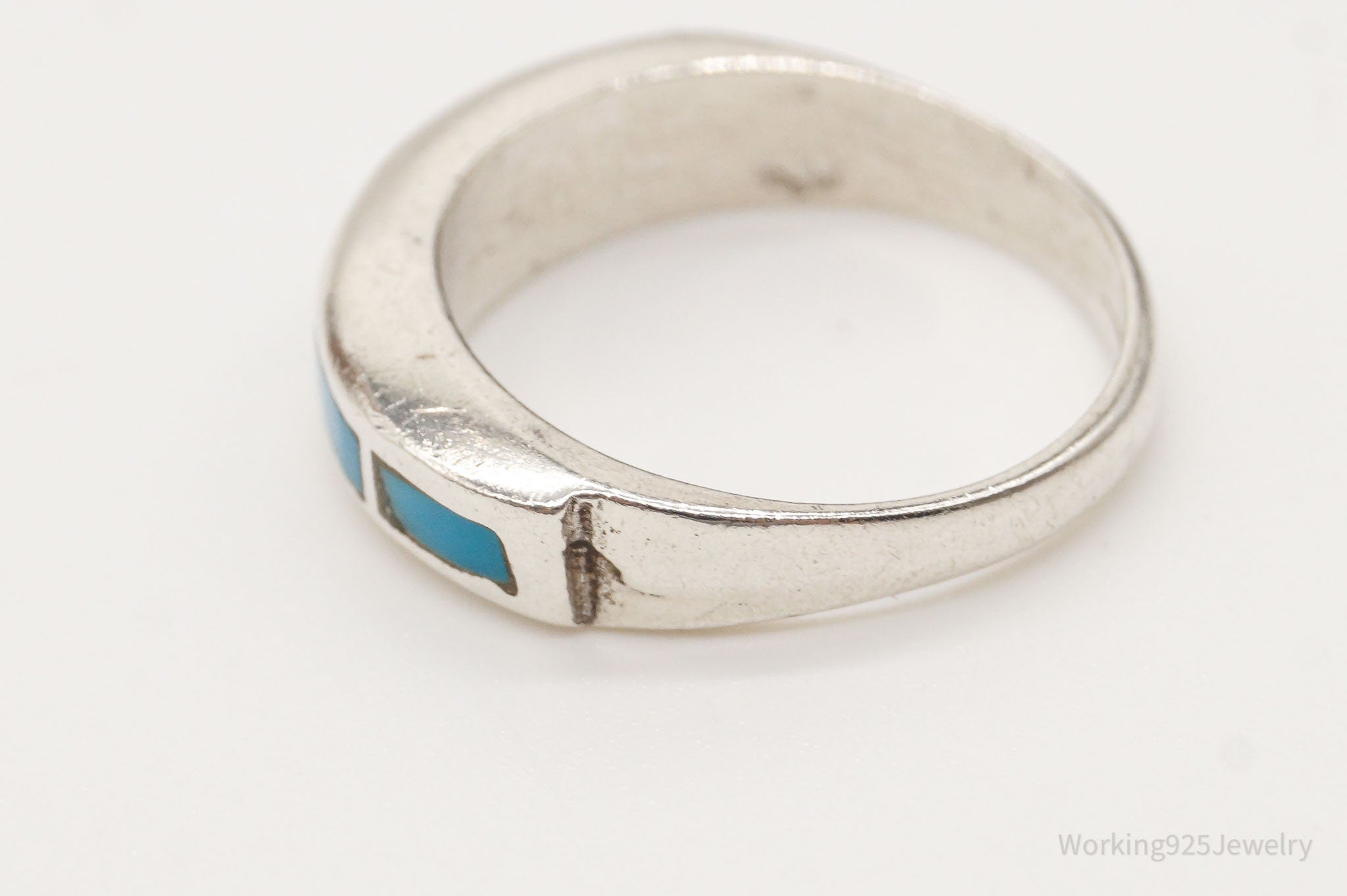 Vintage Native American Turquoise Unsigned Silver Ring - Size 5.75