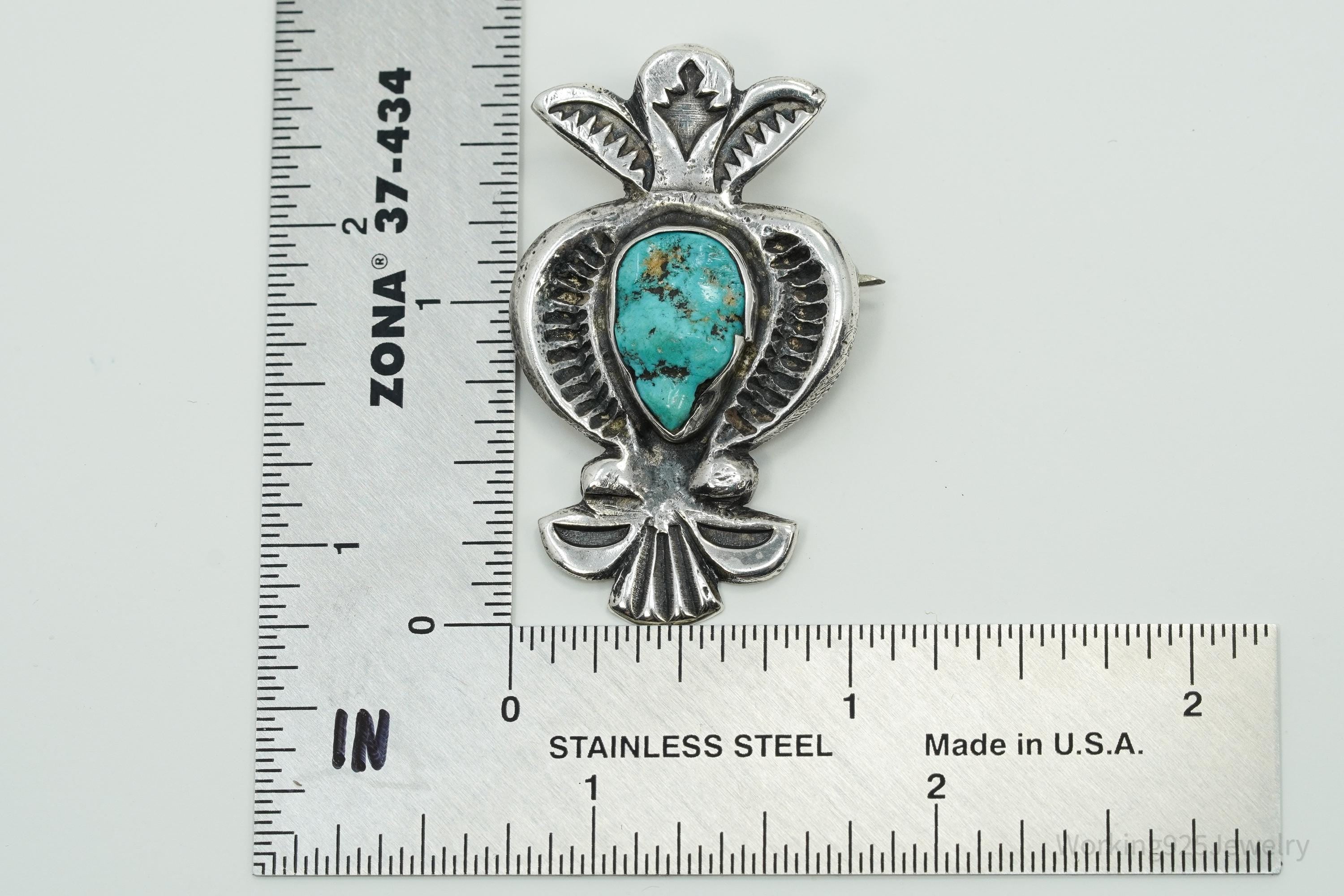 Vintage Native American Turquoise Silver Brooch Pin