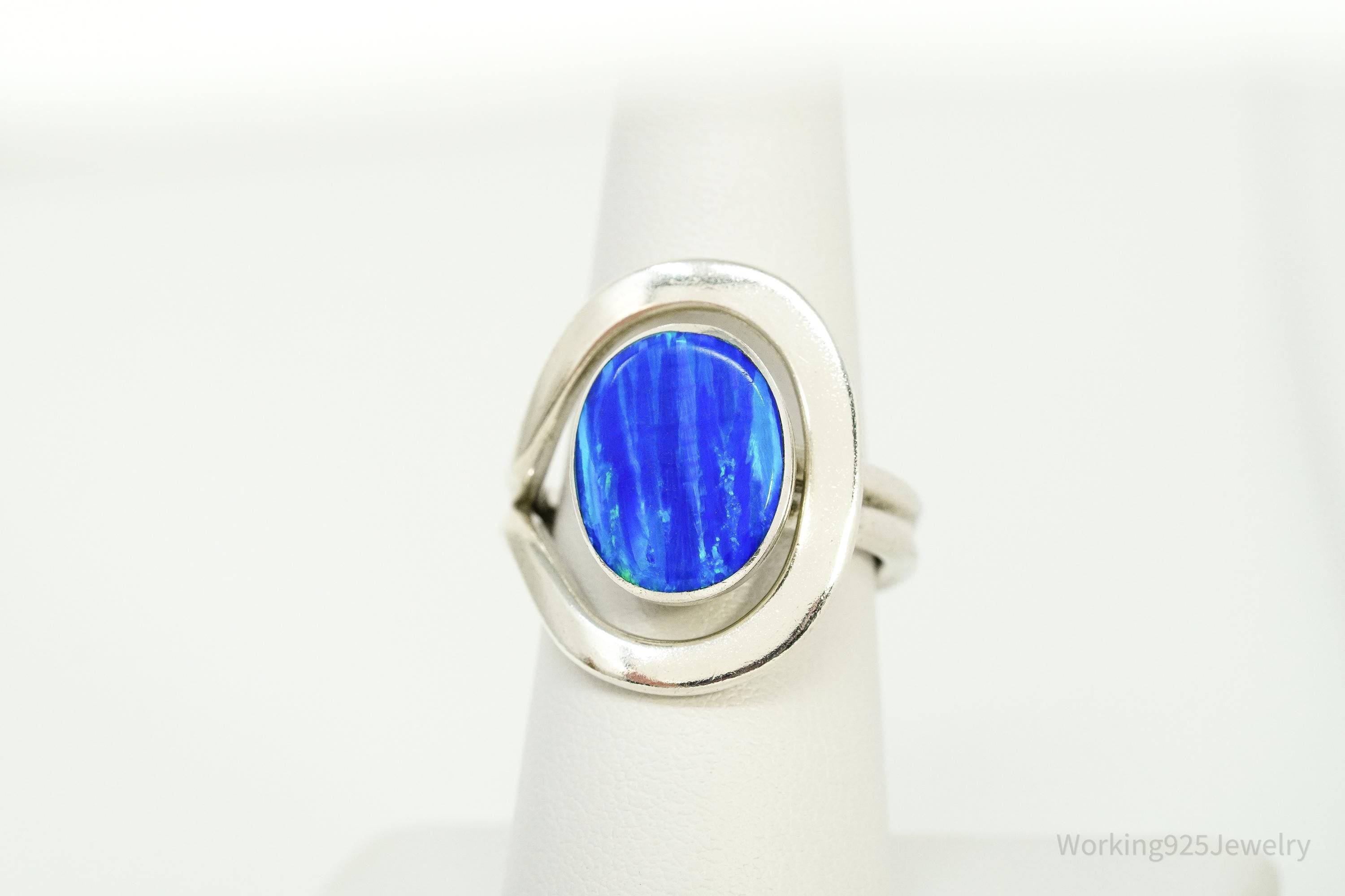 Vintage Opal Modernist Style Sterling Silver Ring - Size 8