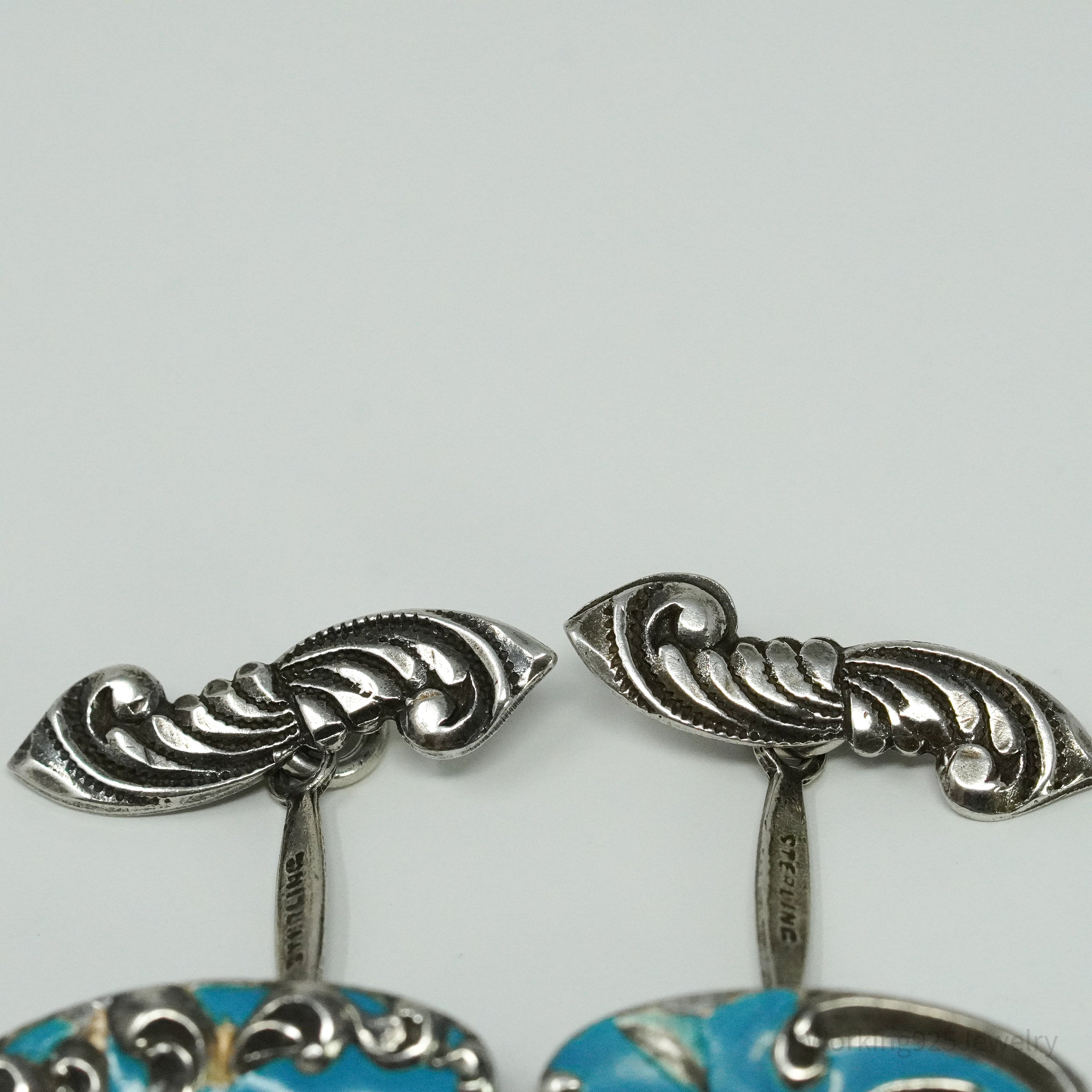 Antique Blue Enamel Sterling Silver Cufflinks