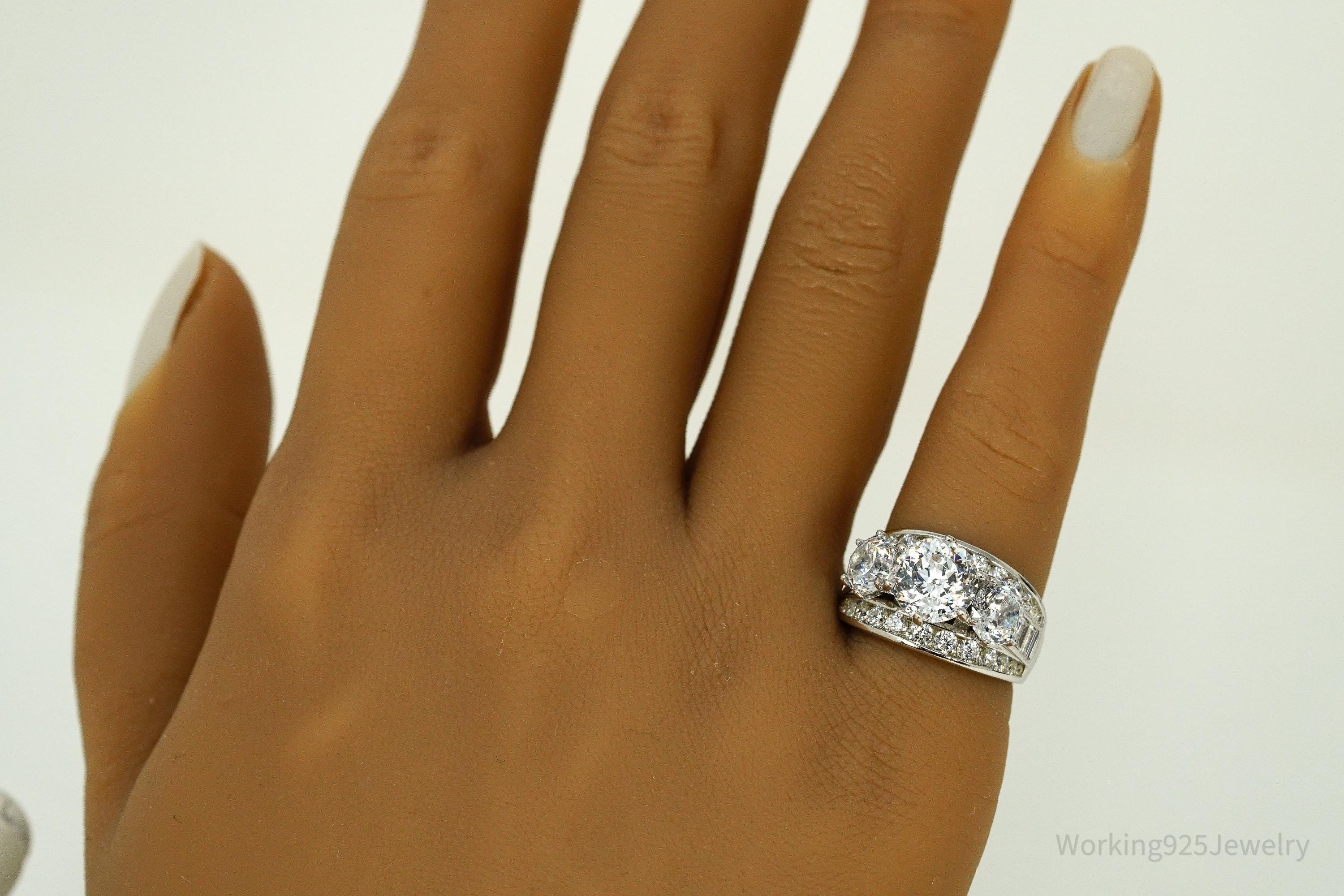 Vintage Large Cubic Zirconia Sterling Silver Ring - Size 5.25