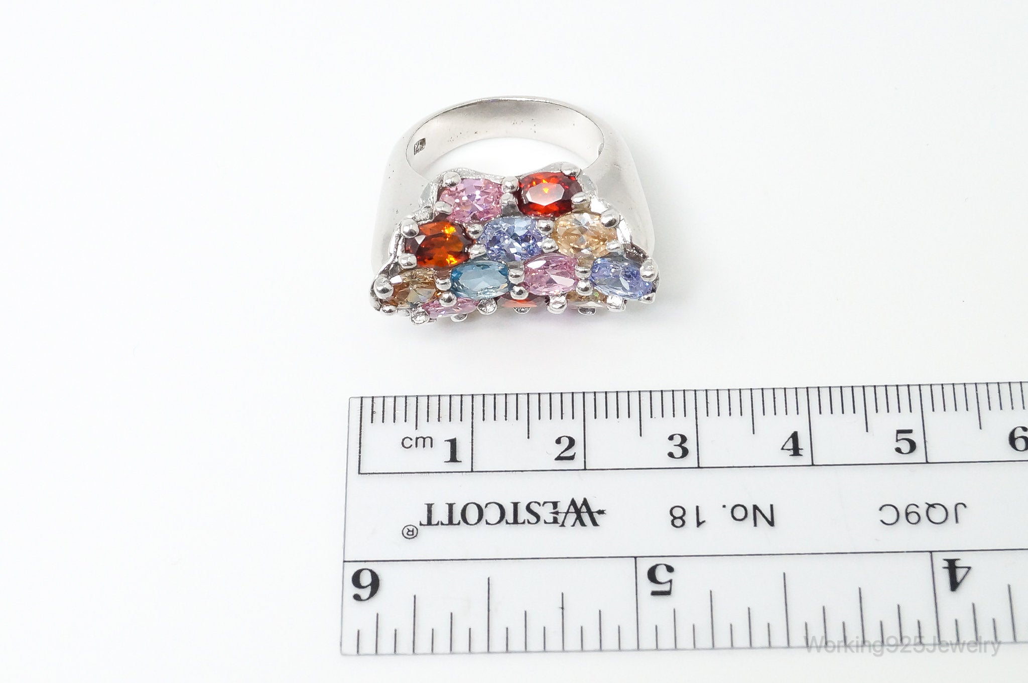 Vintage Multi Gem Sterling Silver Cocktail Ring - Size 7.5