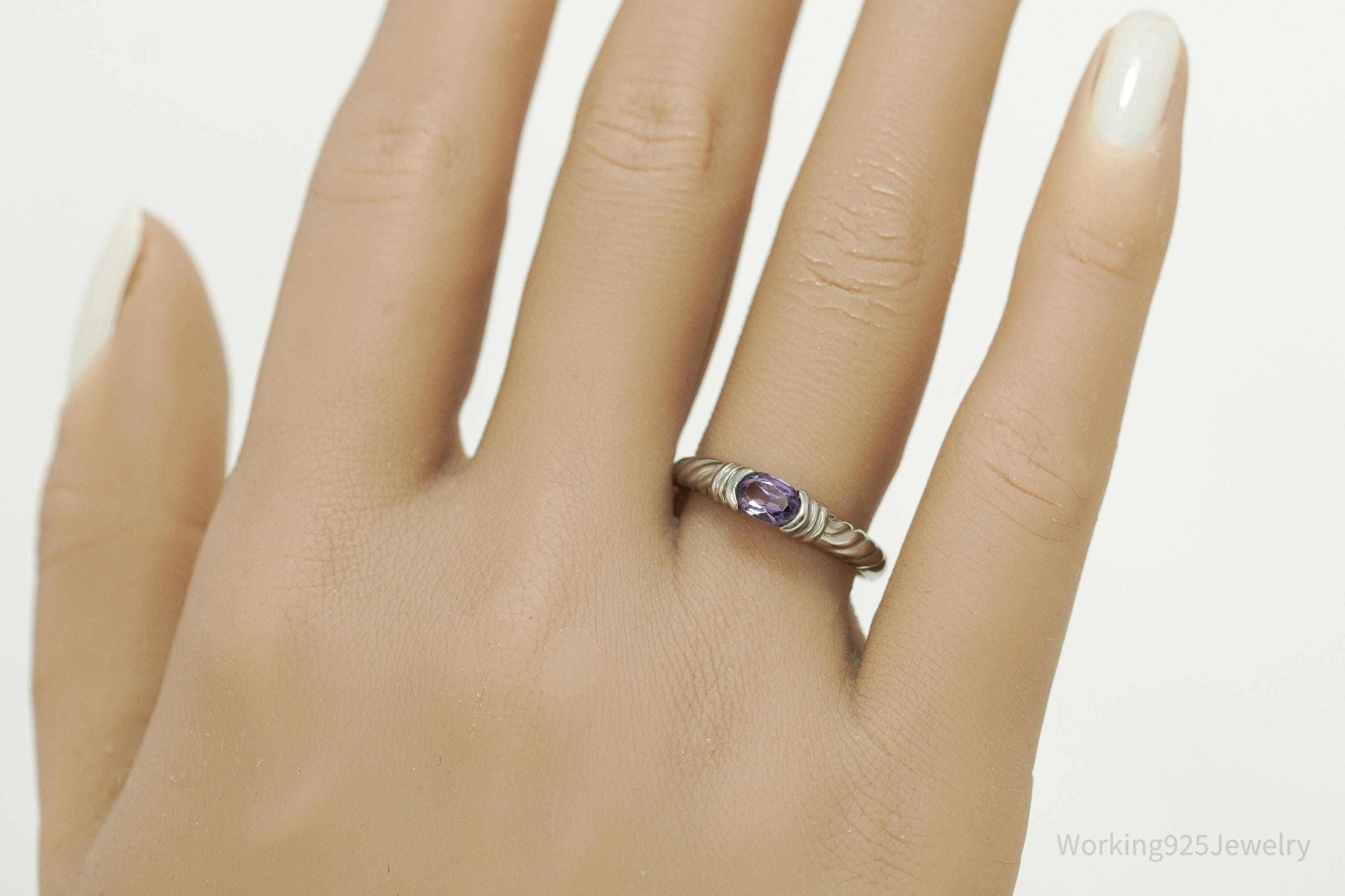 Vintage Amethyst Sterling Silver Ring - Size 7.75