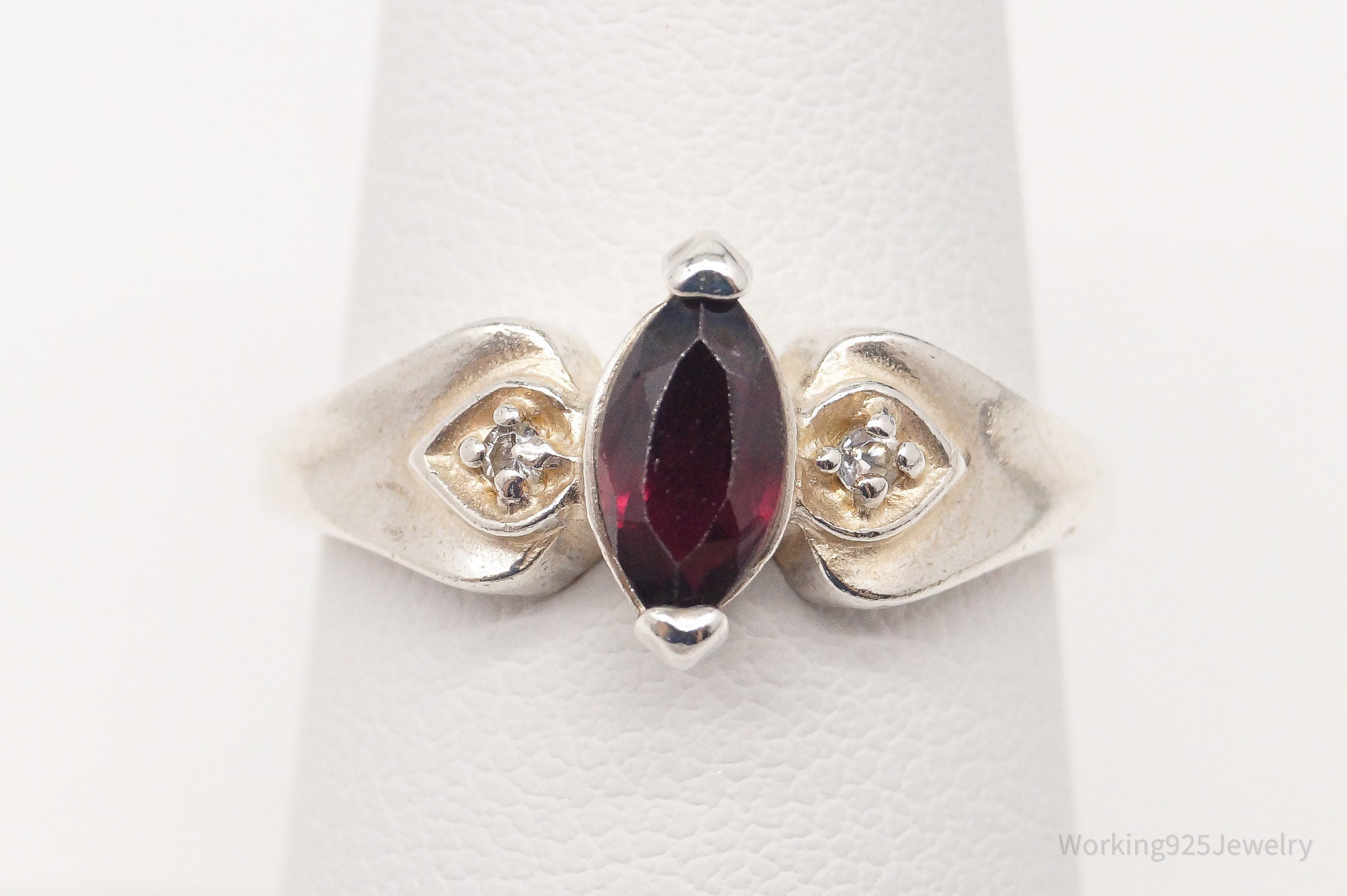 Vintage Garnet Cubic Zirconia Sterling Silver Ring - Size 7