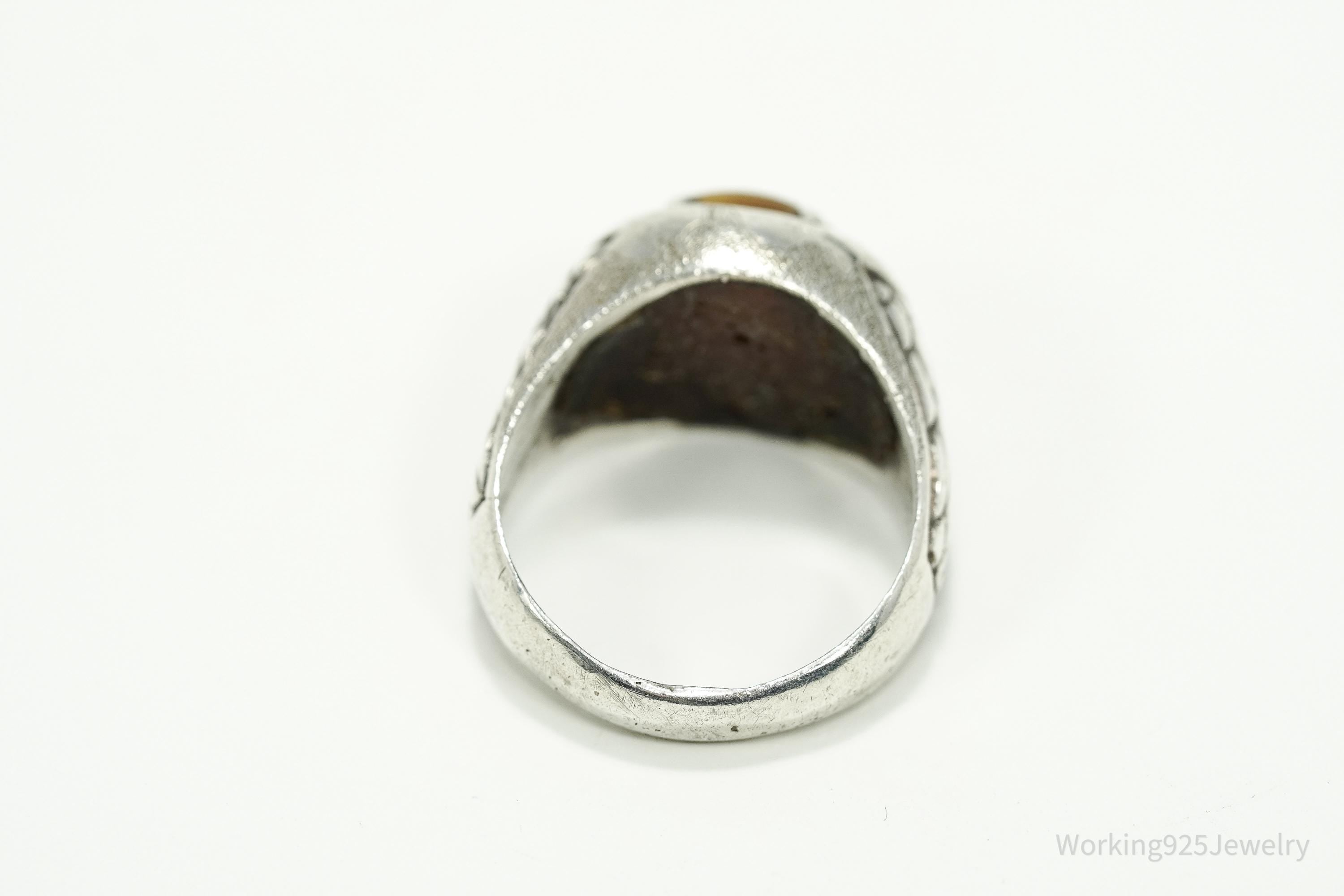 Vintage Native American Tigers Eye Unsigned Silver Ring - Size 10.5