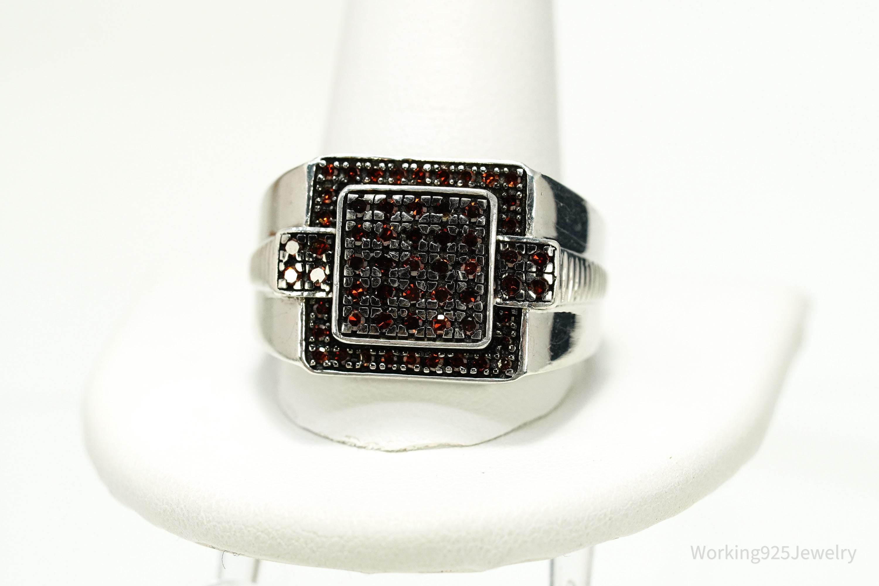 Vintage Garnet Sterling Silver Ring - Size 14.25
