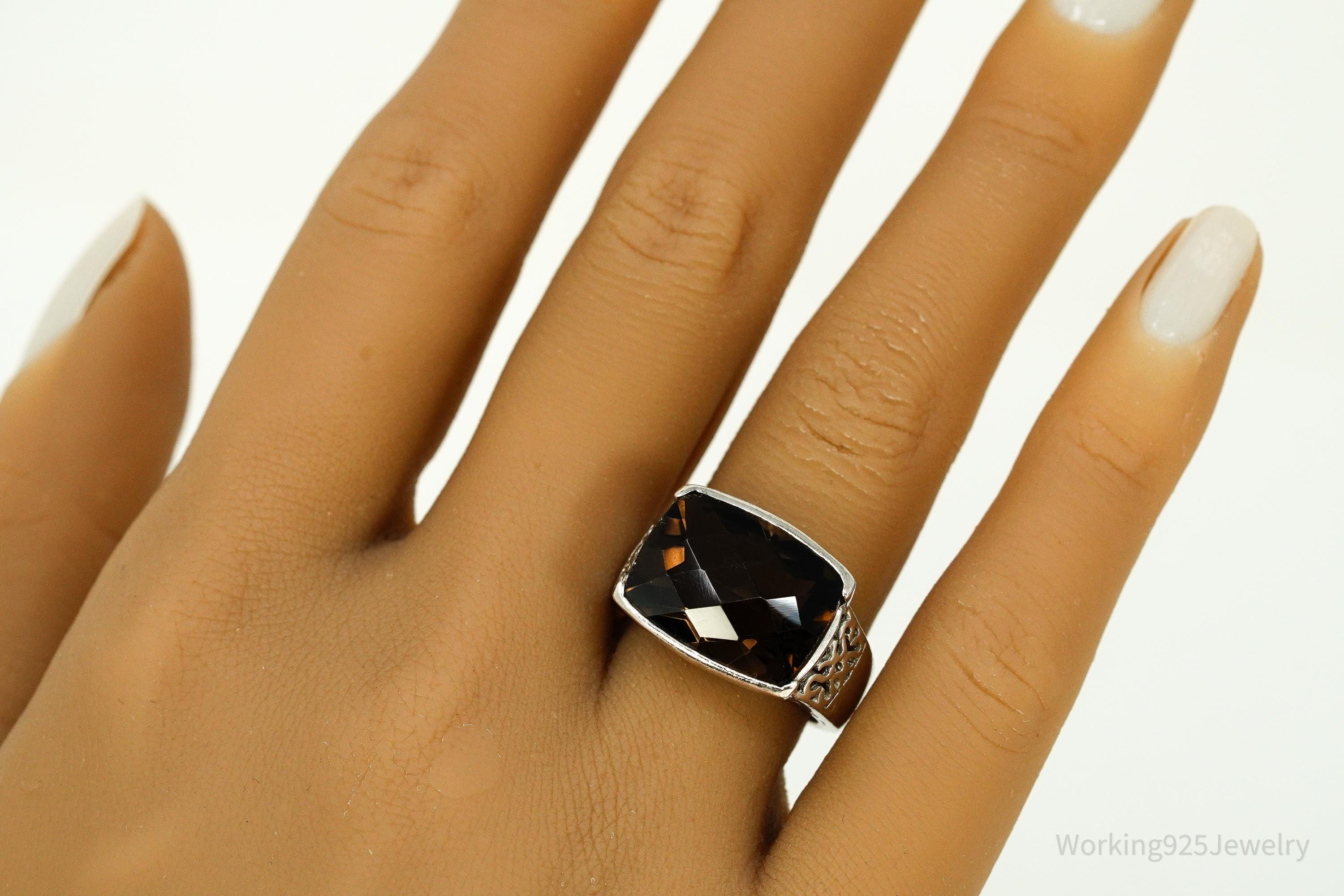 Vintage Large Smoky Topaz Sterling Silver Ring - Size 7.25