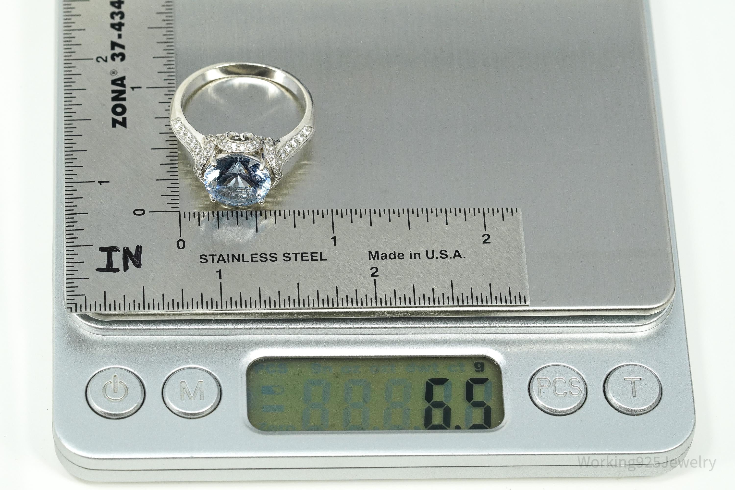 PAJ Blue And White Cubic Zirconia Sterling Silver Ring - Size 11