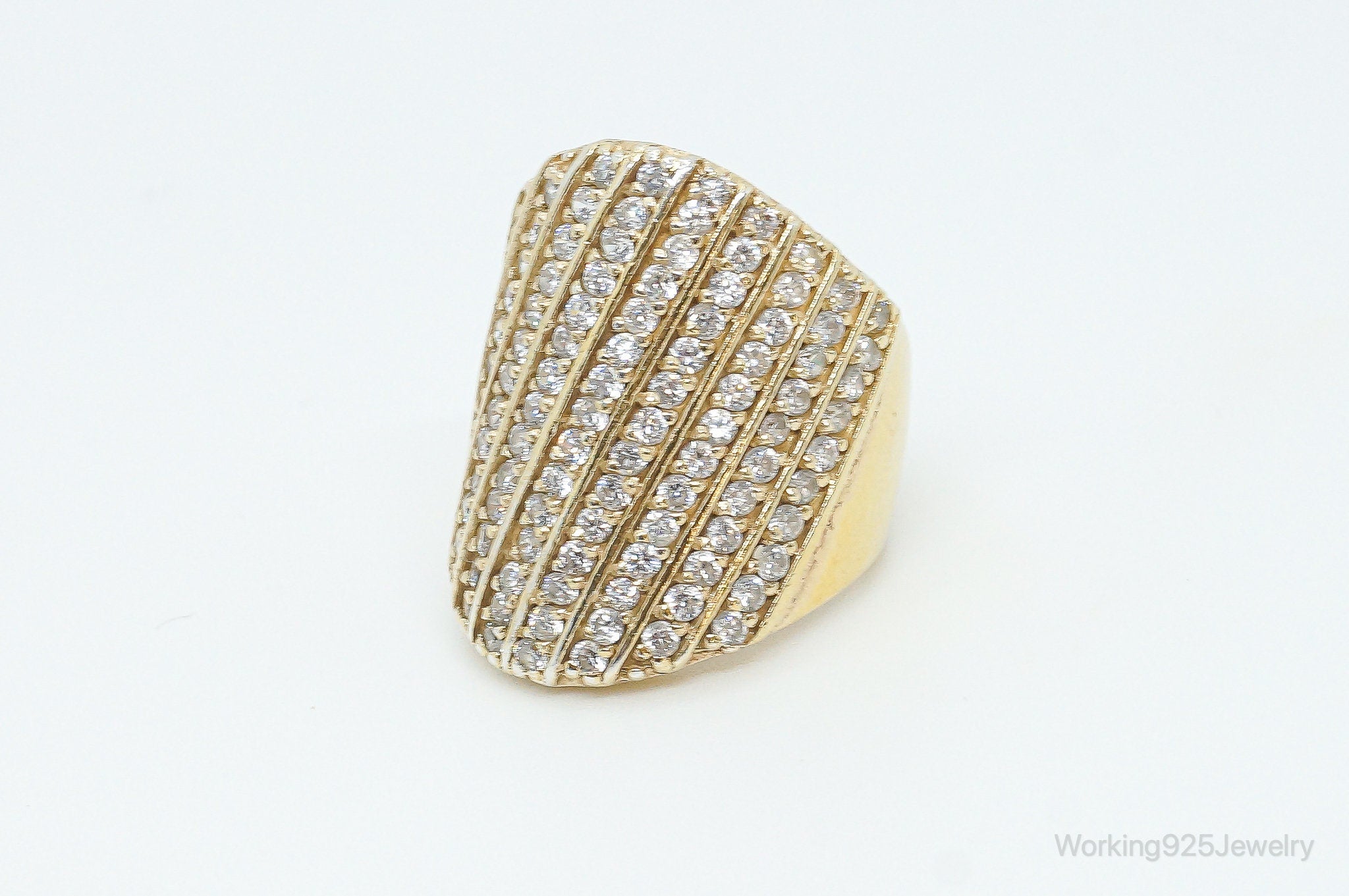 Vintage Cubic Zirconia Gold Vermeil Sterling Silver Ring - Size 6