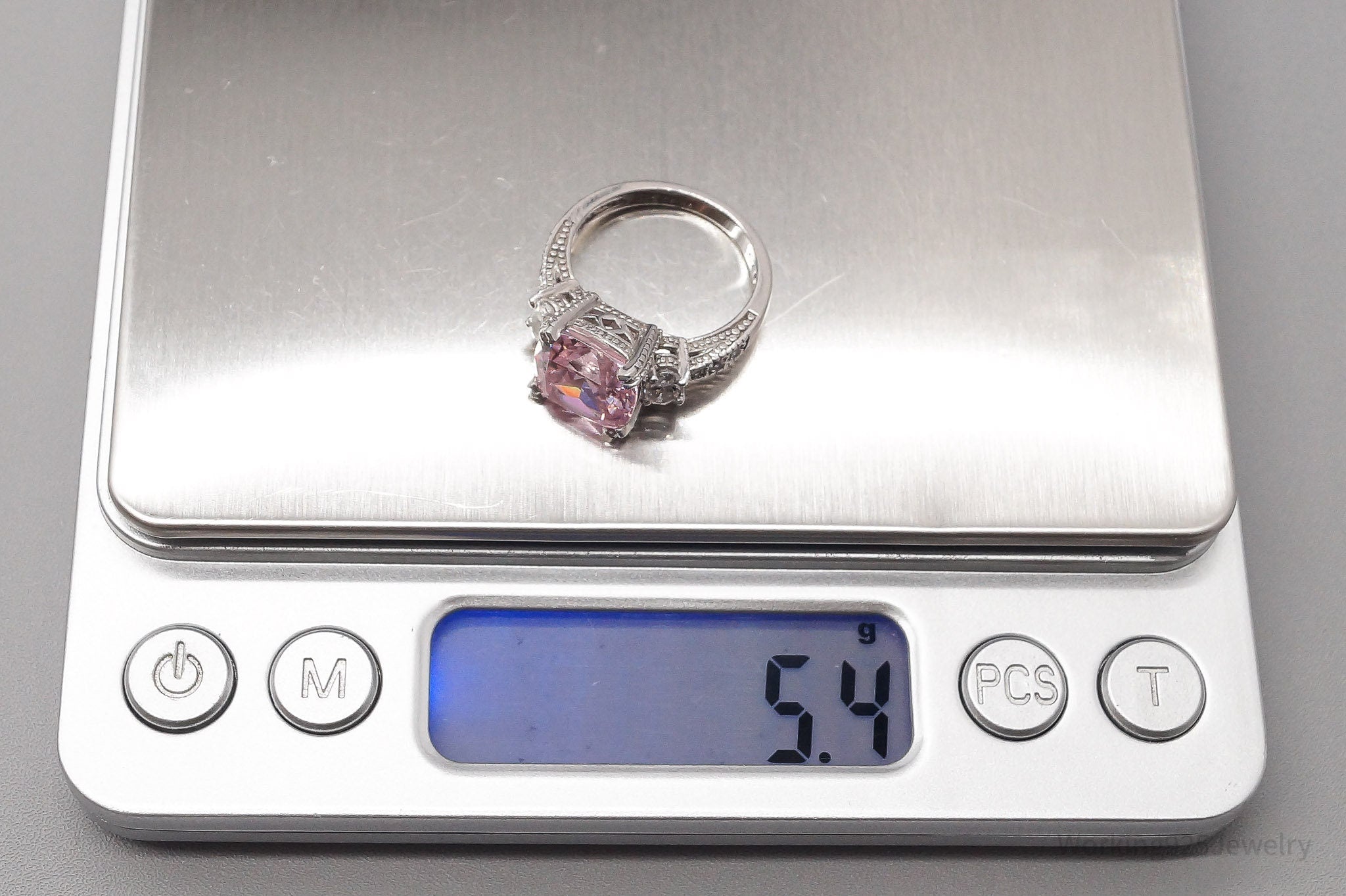 Vintage Large Pink & White Cubic Zirconia Sterling Silver Ring - Size 6
