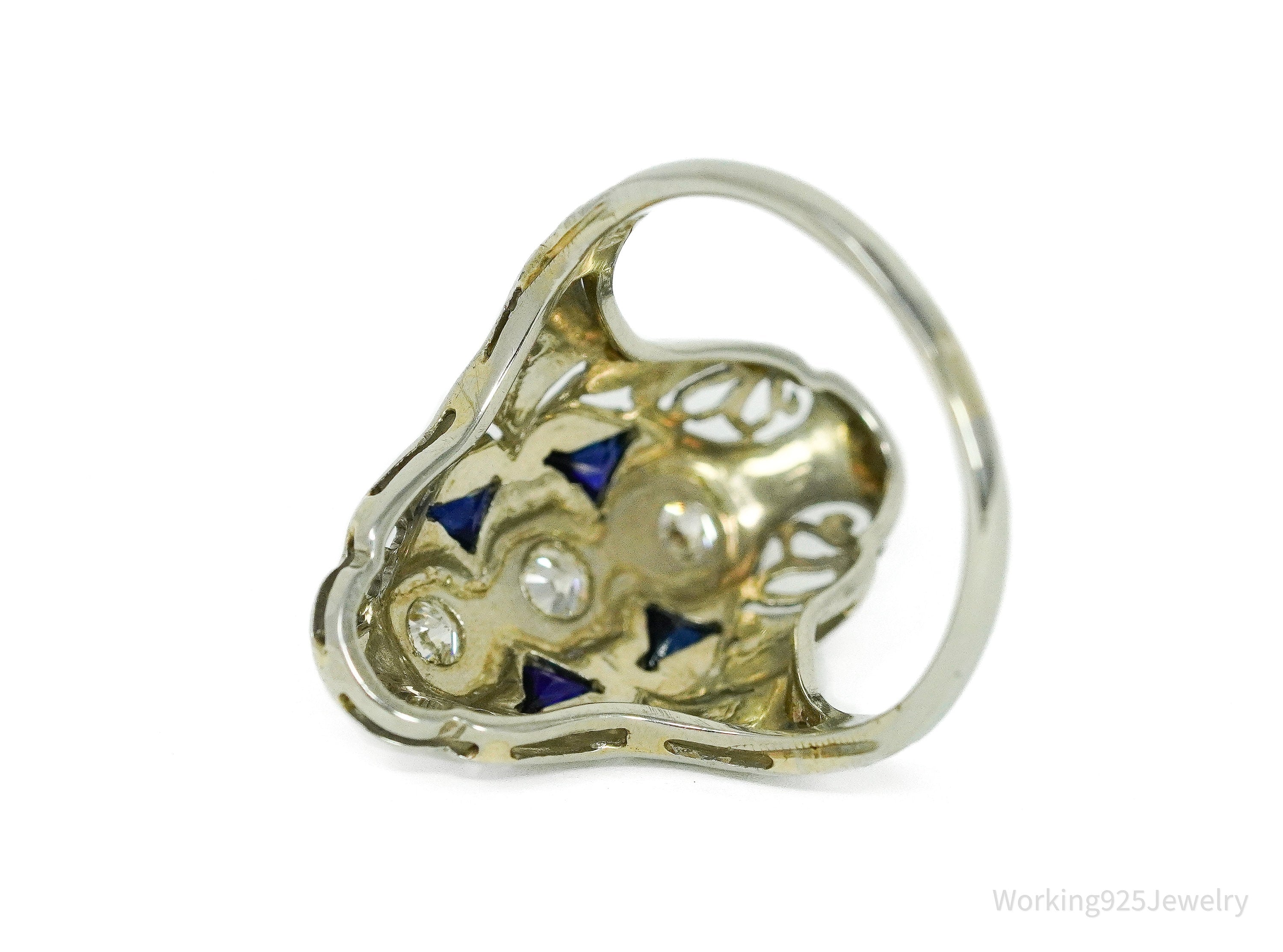 Circa Art Deco Era 18K White Gold, Diamonds And Sapphire Ring - Size 7.5