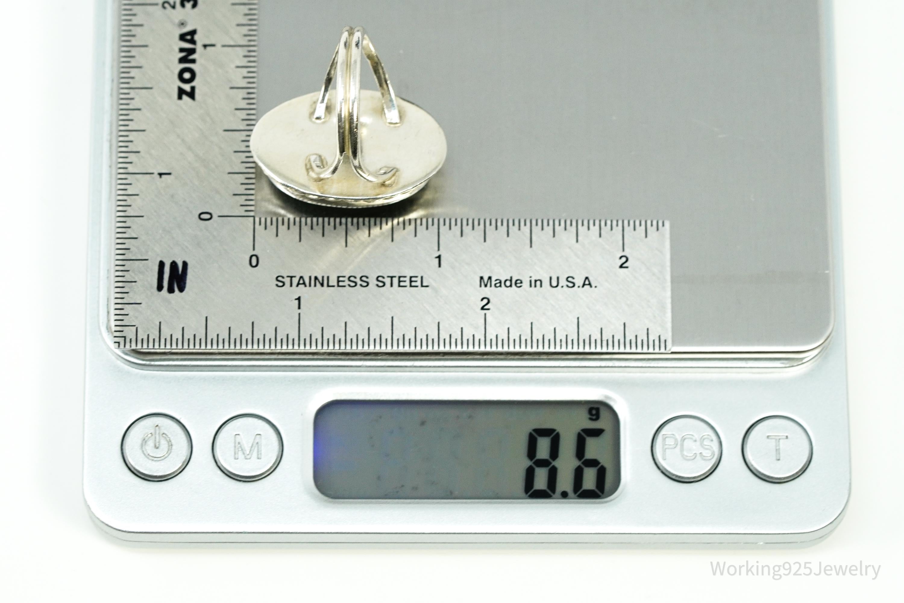 Vintage Green Jade Silver Ring - Size 8.25