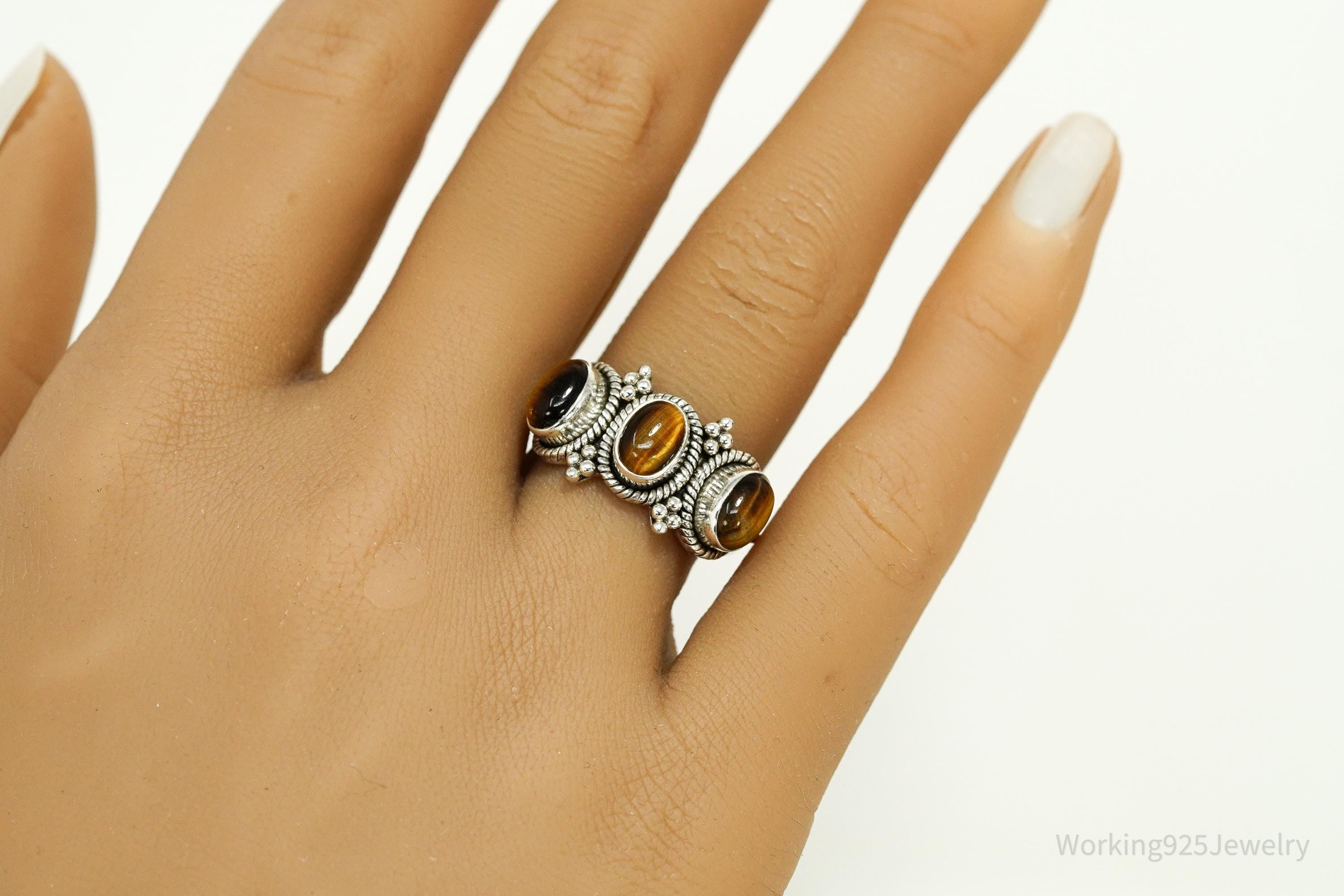 Vintage Doug Paulus Tigers Eye Western Style Sterling Silver Ring - Size 8