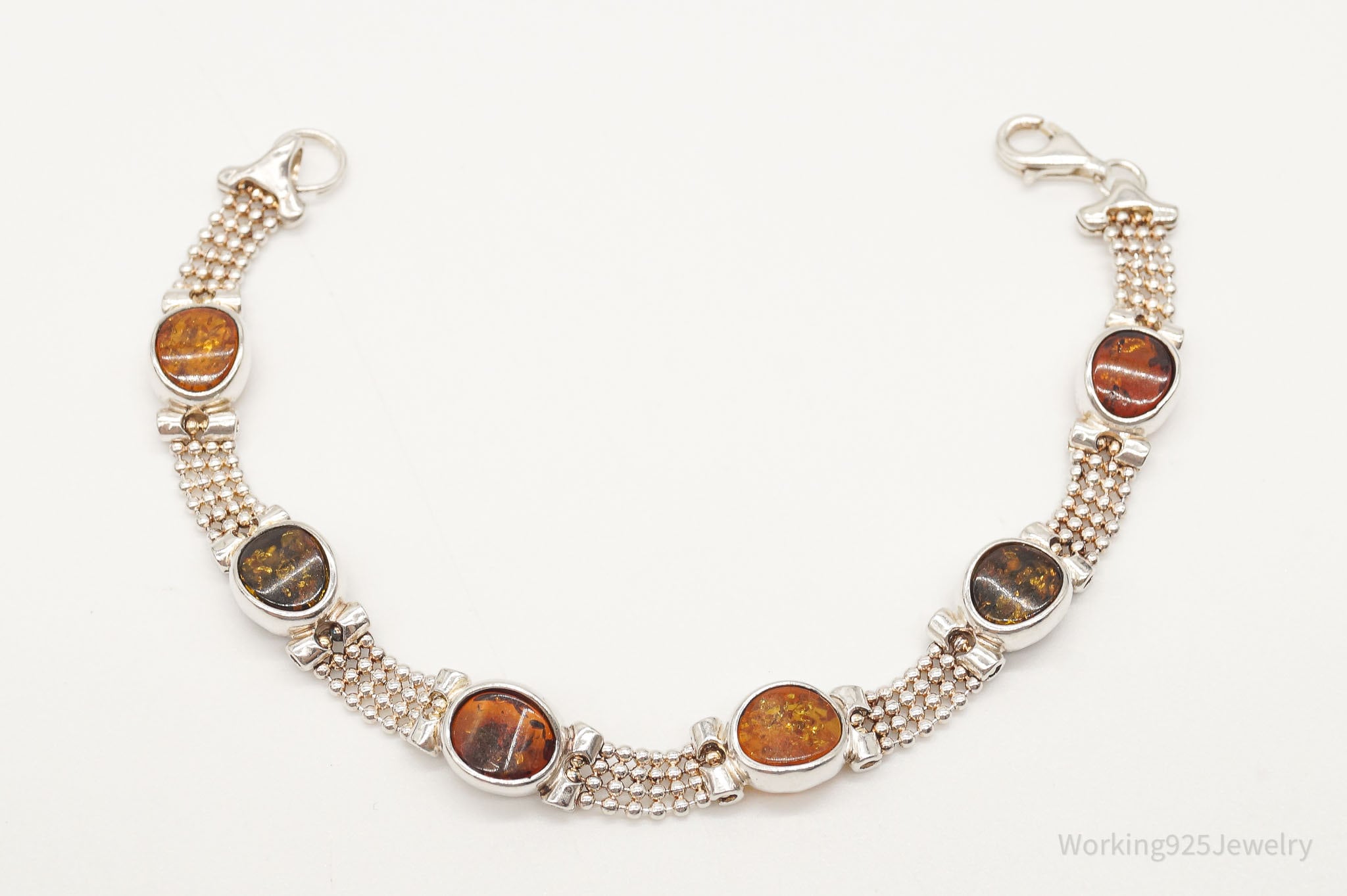 Vintage Multi Amber Modernist Sterling Silver Bracelet