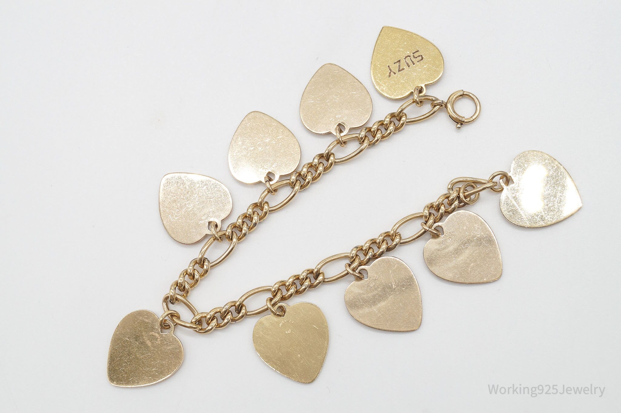 Vintage 1960s Heart Charms 1/20 12K Gold Filled Chain Bracelet