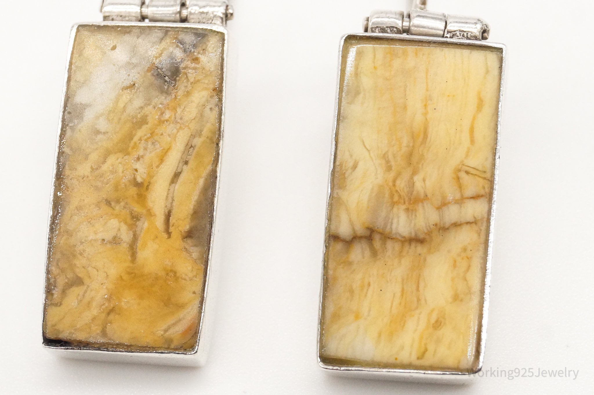 Vintage Long Sleek Modernist Yellow Agate Sterling Silver Earrings