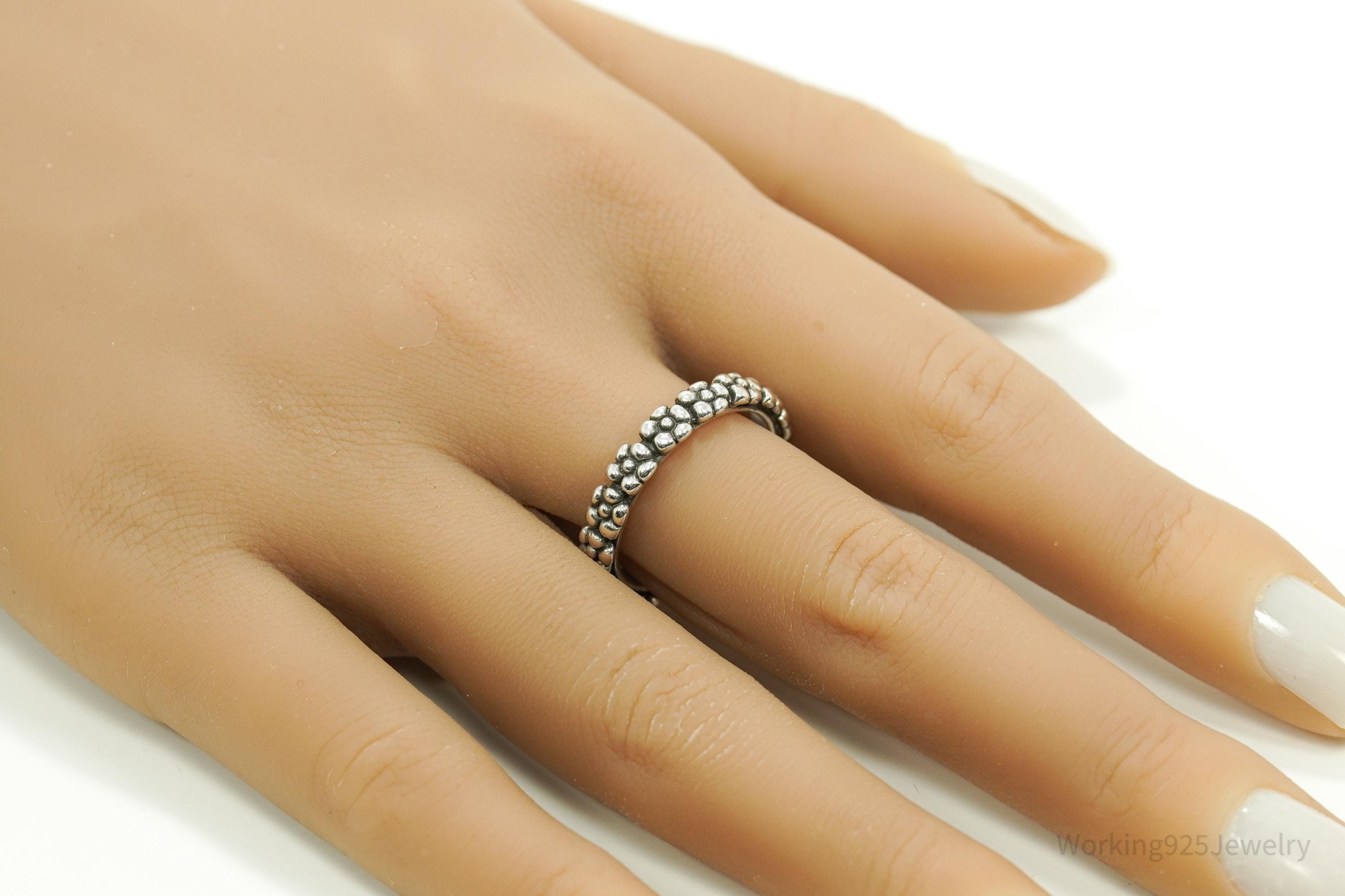 Vintage Flowers Pattern Sterling Silver Band Ring - Size 8.75