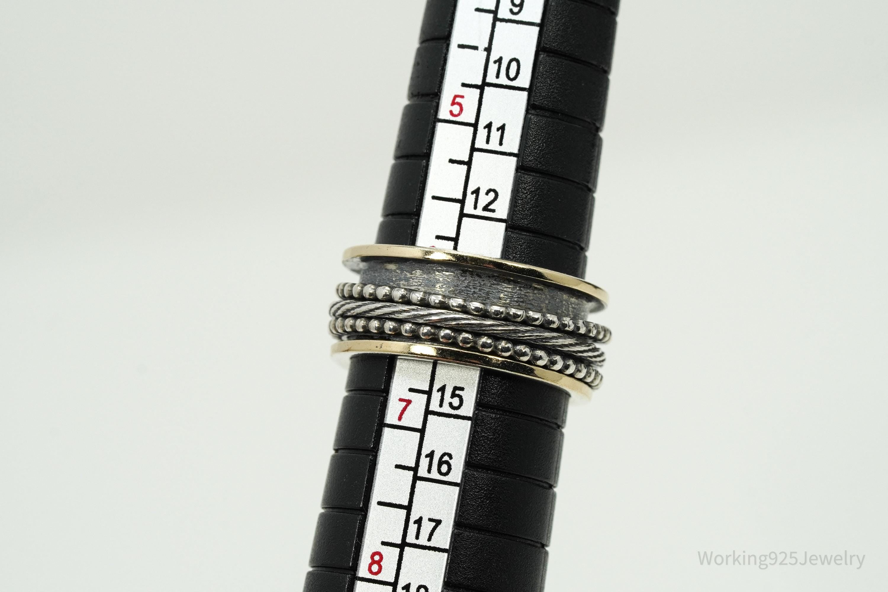Designer PZ 14K Gold Multi Gem Spinner Sterling Silver Ring - Size 6.5