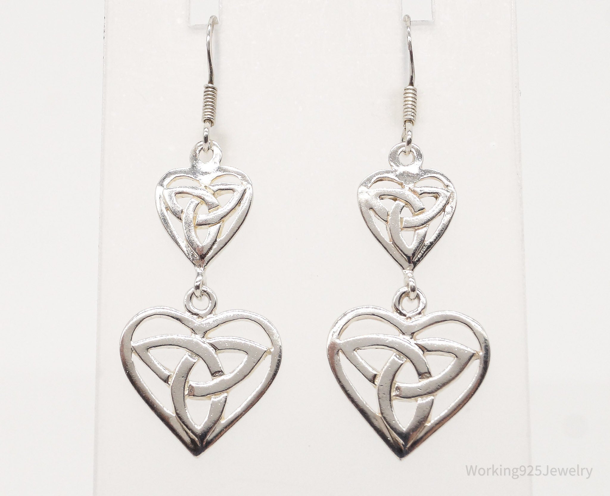 Vintage Celtic Trinity Knot Hearts Sterling Silver Earrings