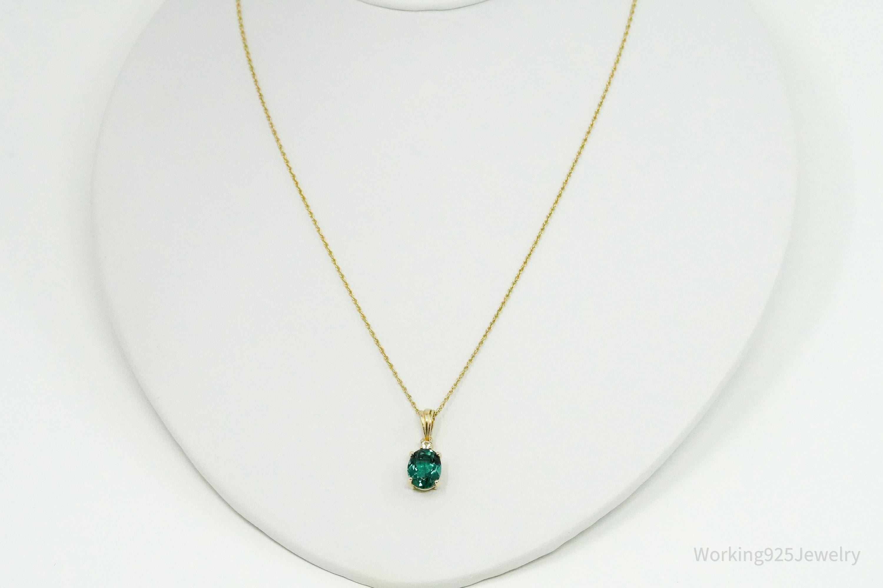 Green Quartz & White Topaz 18K Yellow Gold Over Sterling Silver Necklace 18"