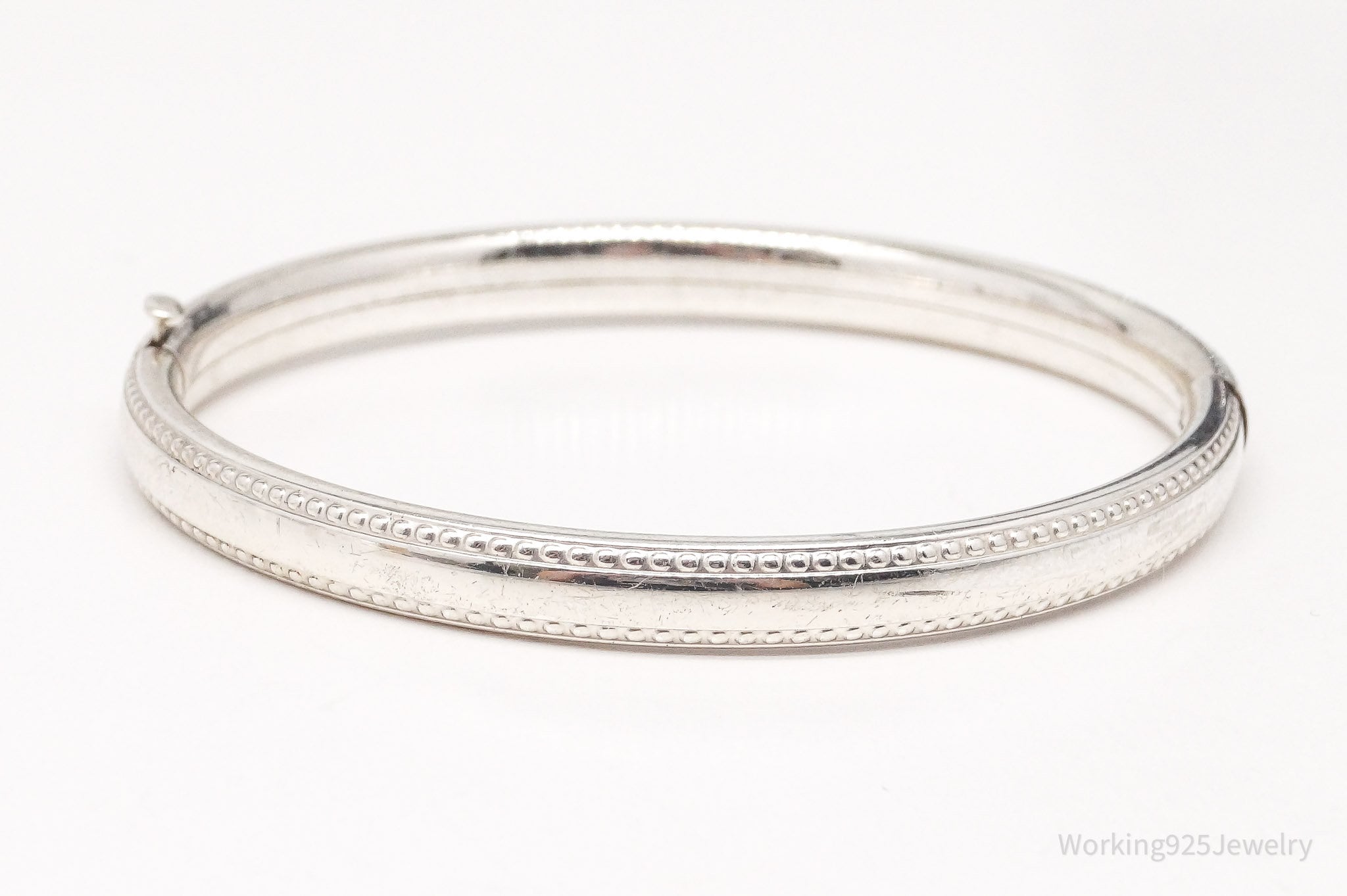 Vintage Beaded Edge Design Sterling Silver Bangle Bracelet