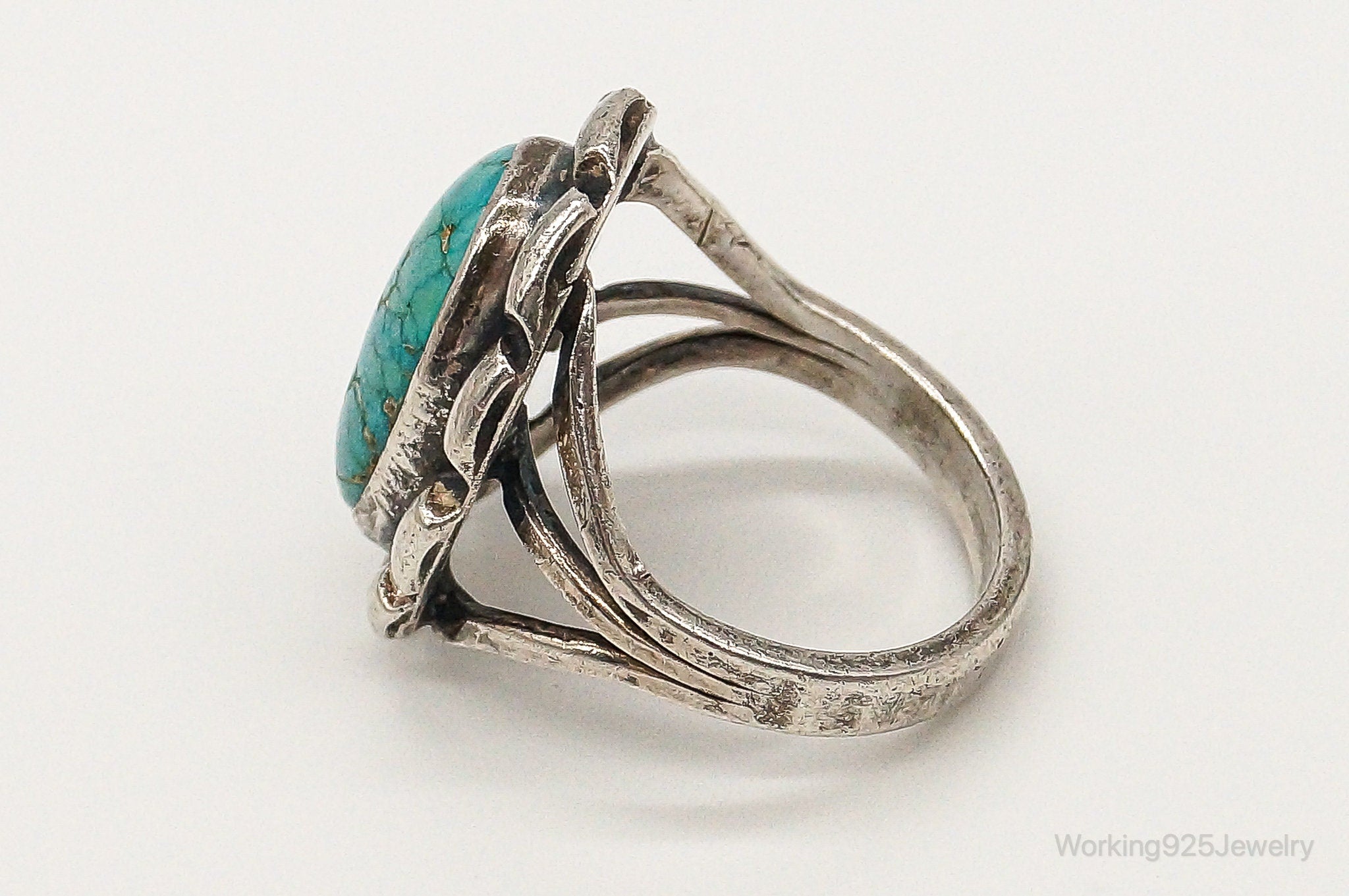 VTG Native American Turquoise Unsigned Sterling Silver Ring - SZ 7.25